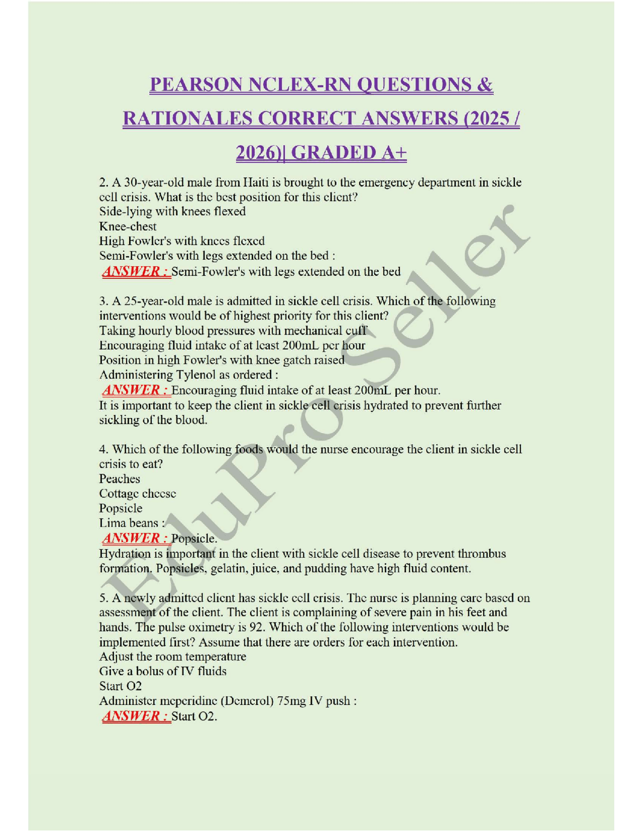 PEARSON NCLEX-RN QUESTIONS & RATIONALES CORRECT ANSWERS (2025 / 2026 ...