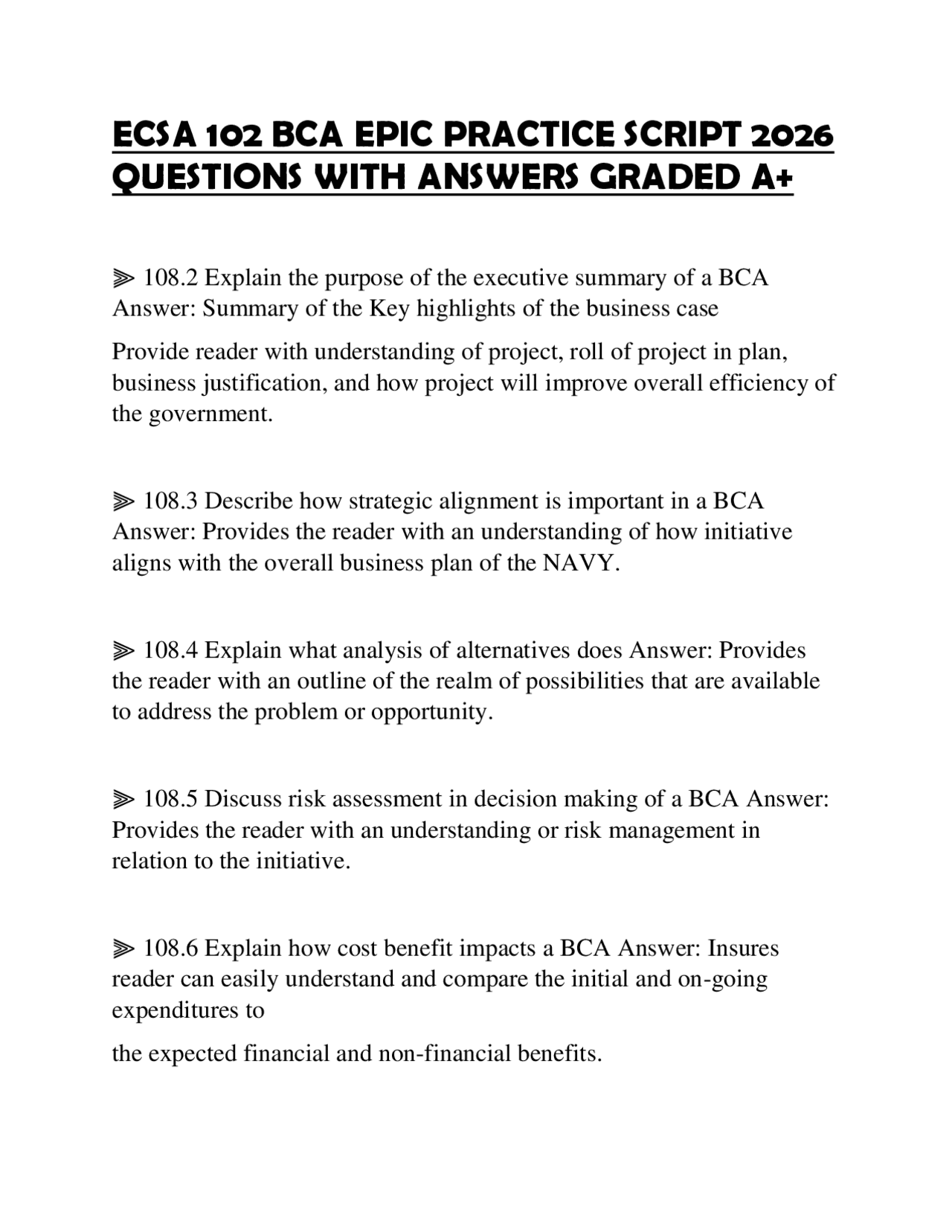 ECSA 102 BCA EPIC PRACTICE SCRIPT 2026 QUESTIONS WITH ANSWERS GRADED A+ ...