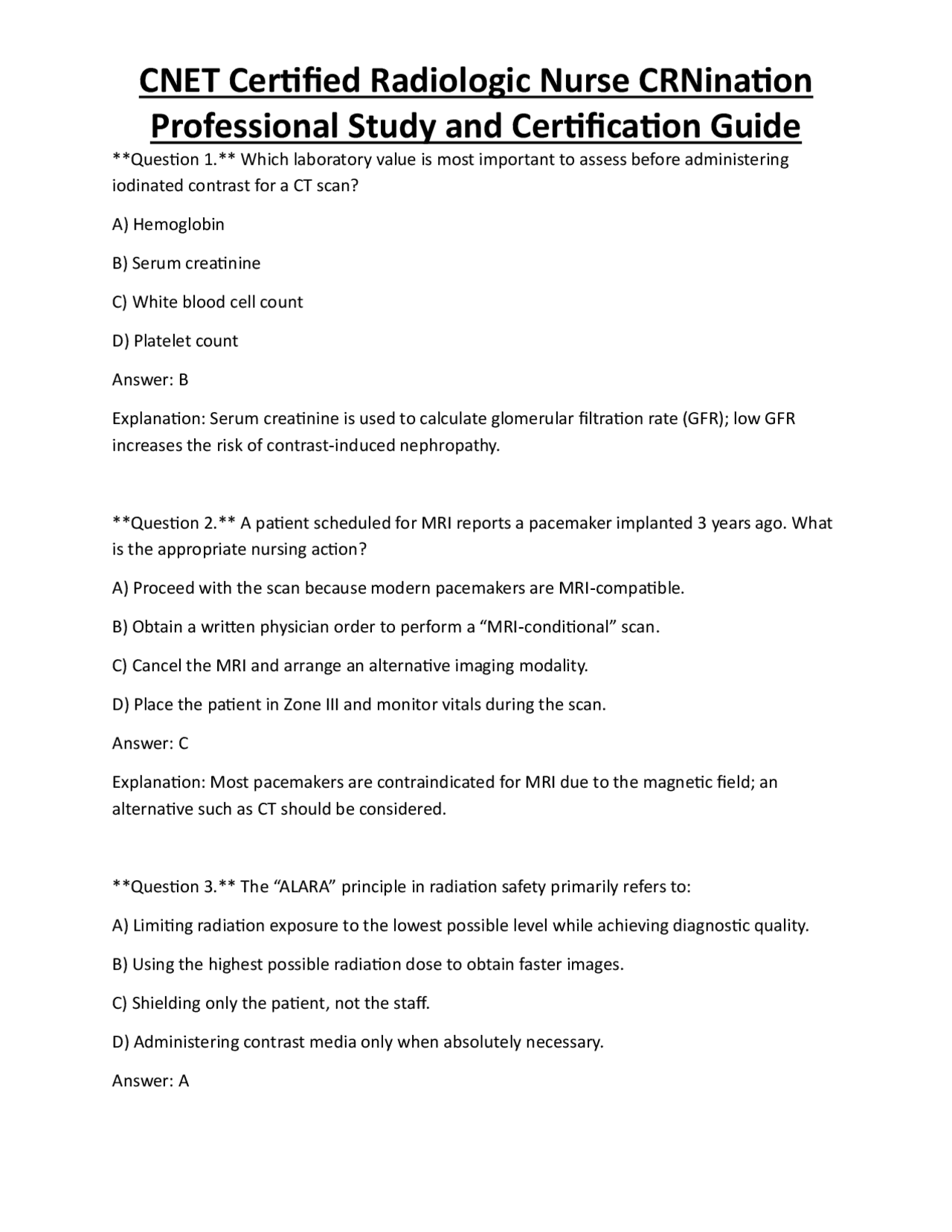 CNET Certified Radiologic Nurse CRNination Professional Study and ...