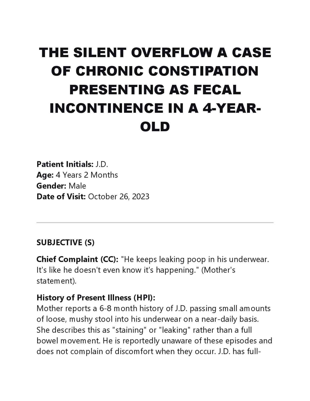 Constipation With Overflow THE SILENT OVERFLOW A CASE OF CHRONIC CONSTIPATION PRESENTING AS FECAL ...