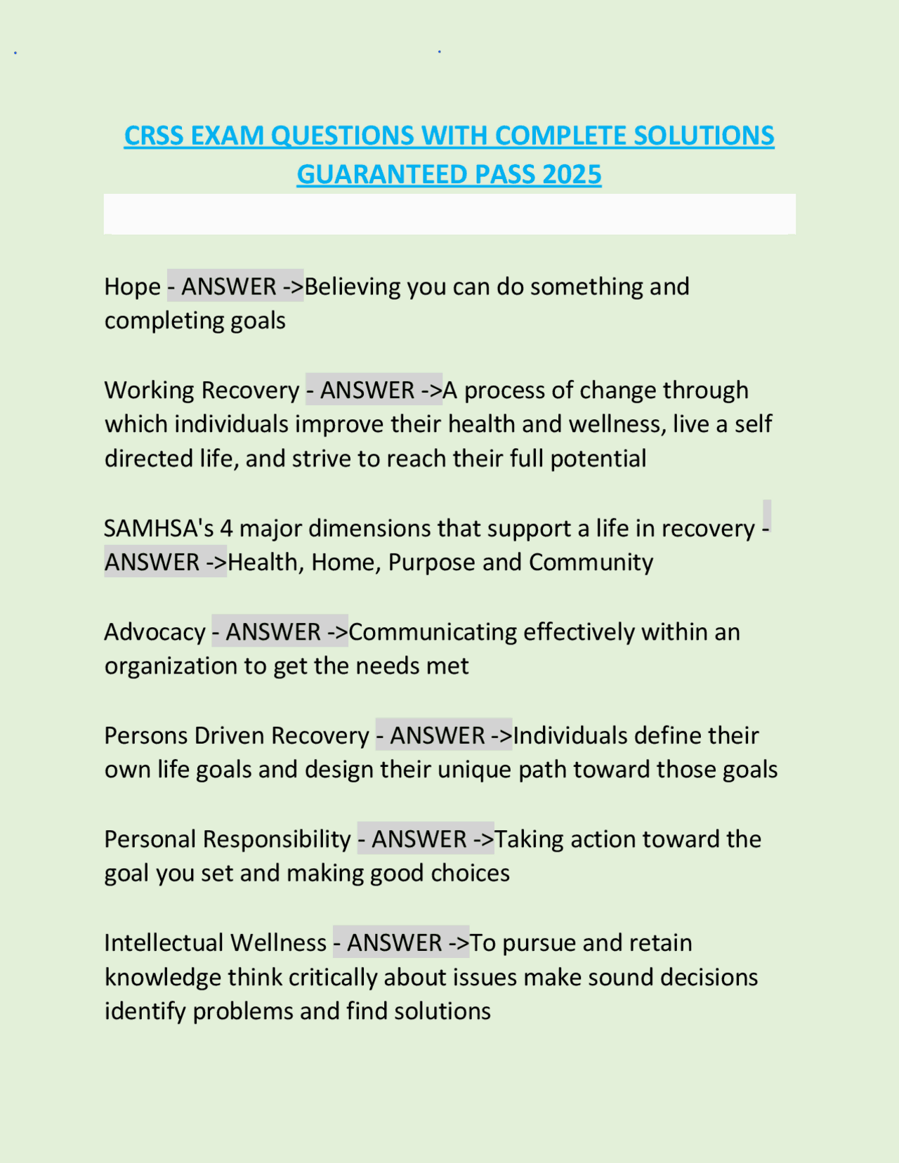 CRSS EXAM QUESTIONS WITH COMPLETE SOLUTIONS GUARANTEED PASS 2025/2026 ...