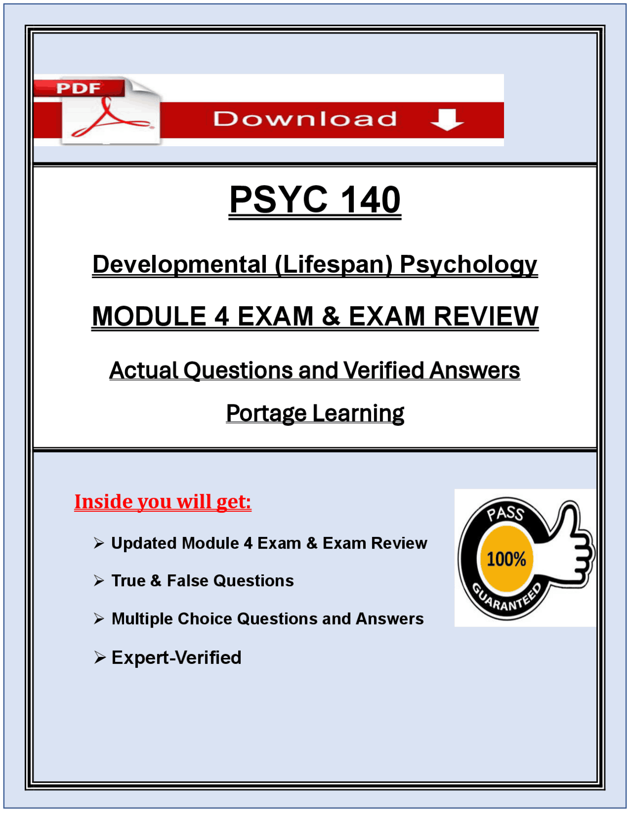 PSYC 140 Module 4 Exam & Review (2026/2027) (PDF) | Lifespan Psychology ...
