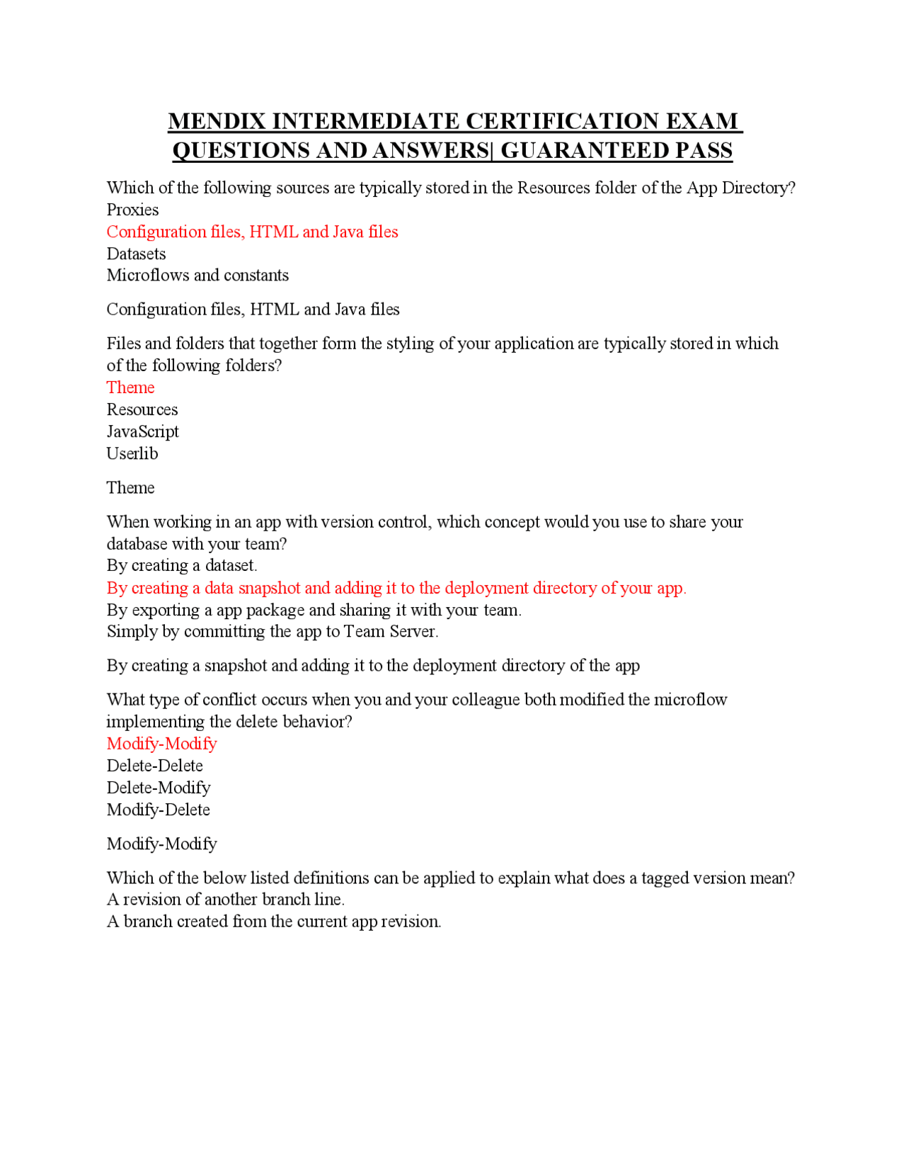 MENDIX INTERMEDIATE CERTIFICATION EXAM QUESTIONS AND ANSWERS ...
