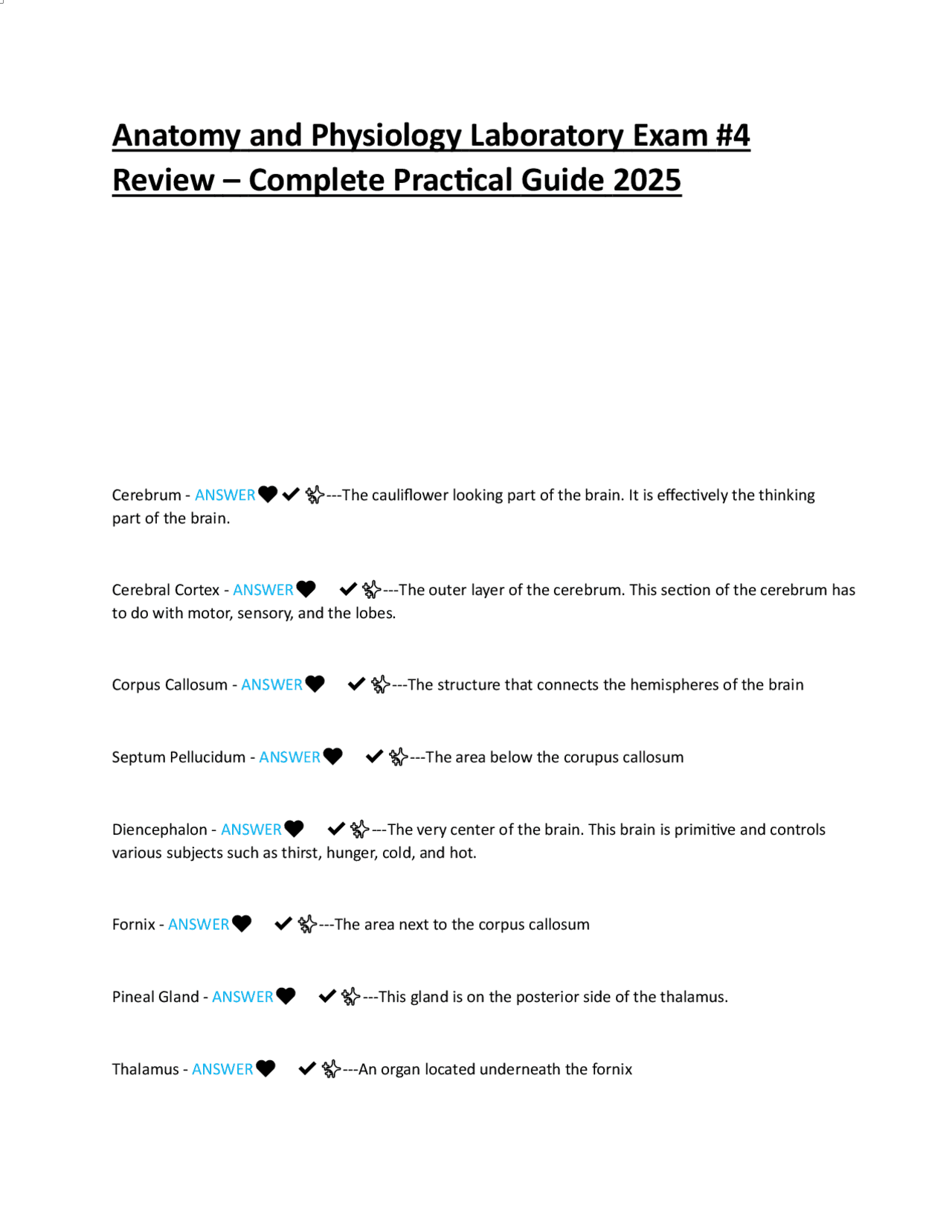 Anatomy and Physiology Laboratory Exam #4 Review – Complete Practical ...