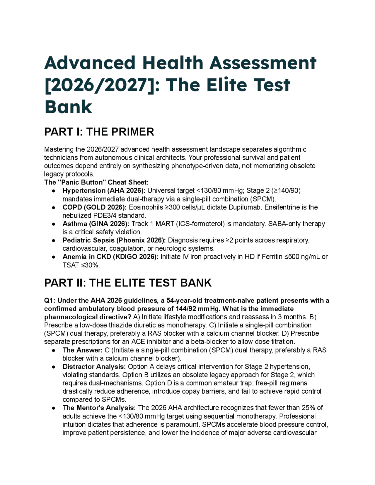 Advanced Health Assessment Test Bank & Clinical Cheat Sheet [2026/2027 ...