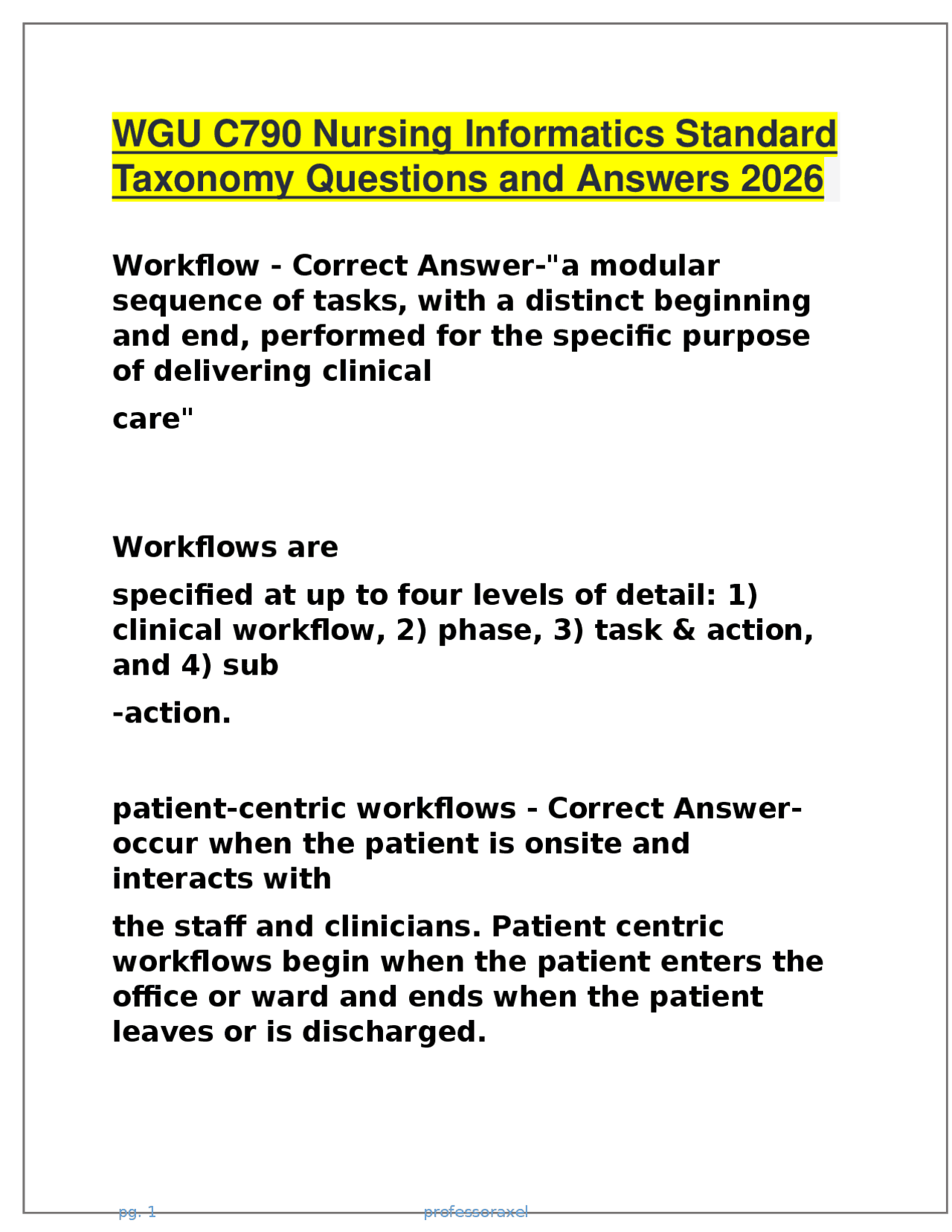 WGU C790 Nursing Informatics Standard Taxonomy Questions and Answers ...
