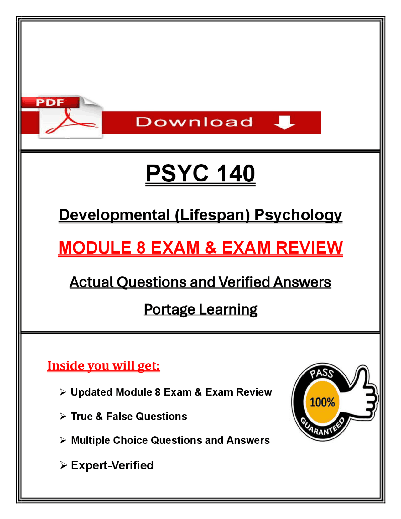 PSYC 140 Developmental Psychology Module 8 Exam & Review (2026/2027 ...