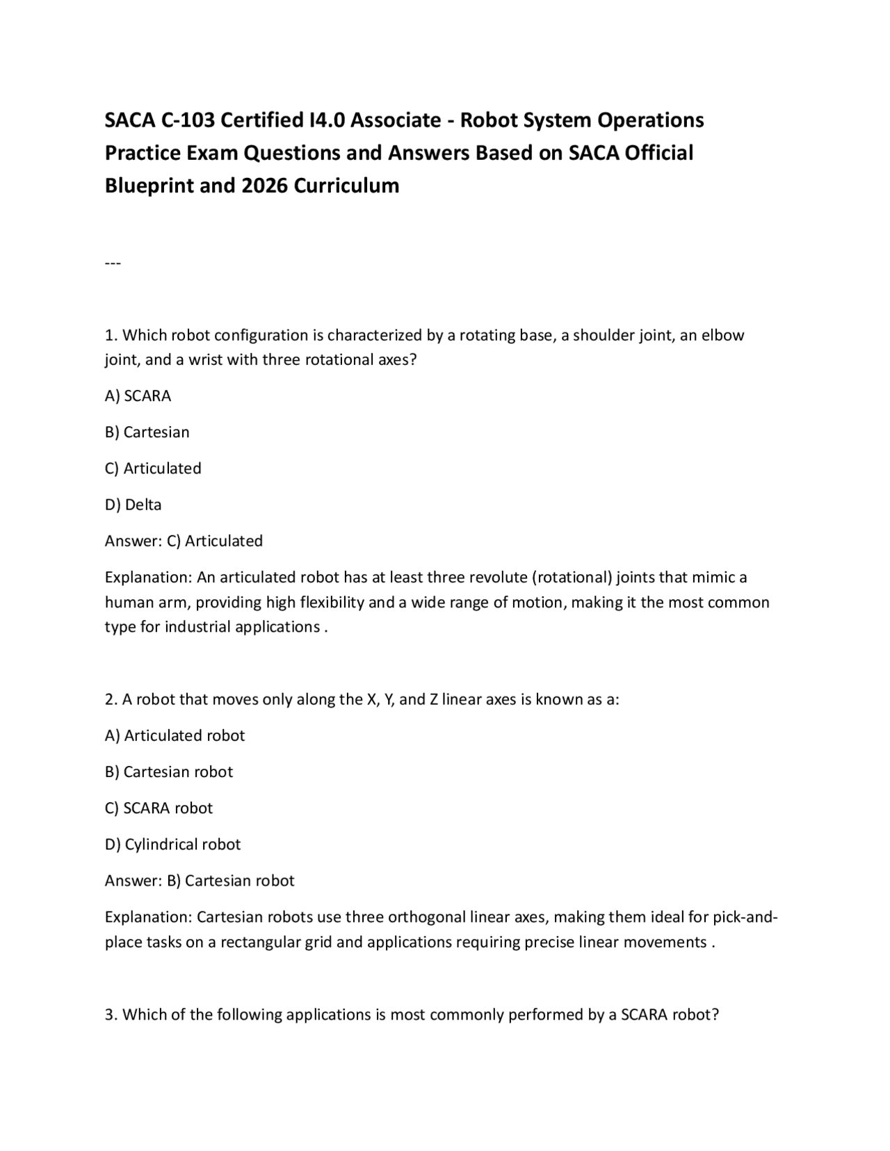 SACA C-103 Certified I4.0 Associate - Robot System Operations Practice ...
