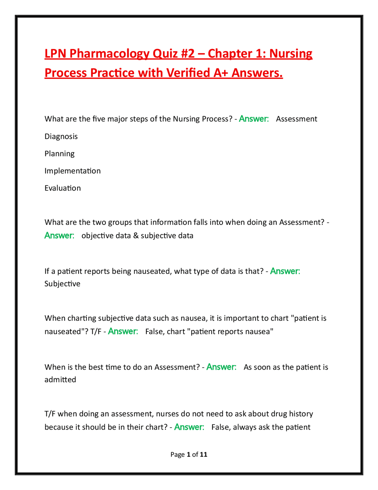 LPN Pharmacology Quiz #2 – Chapter 1: Nursing Process Practice with ...