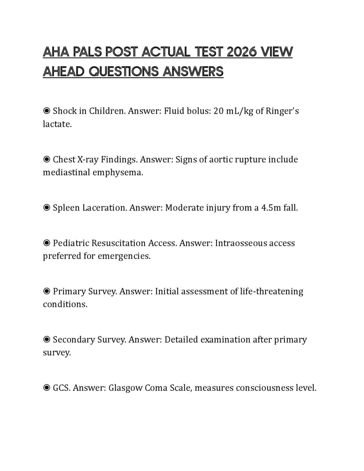 AHA PALS POST ACTUAL TEST 2026 VIEW AHEAD QUESTIONS ANSWERS | Exams ...