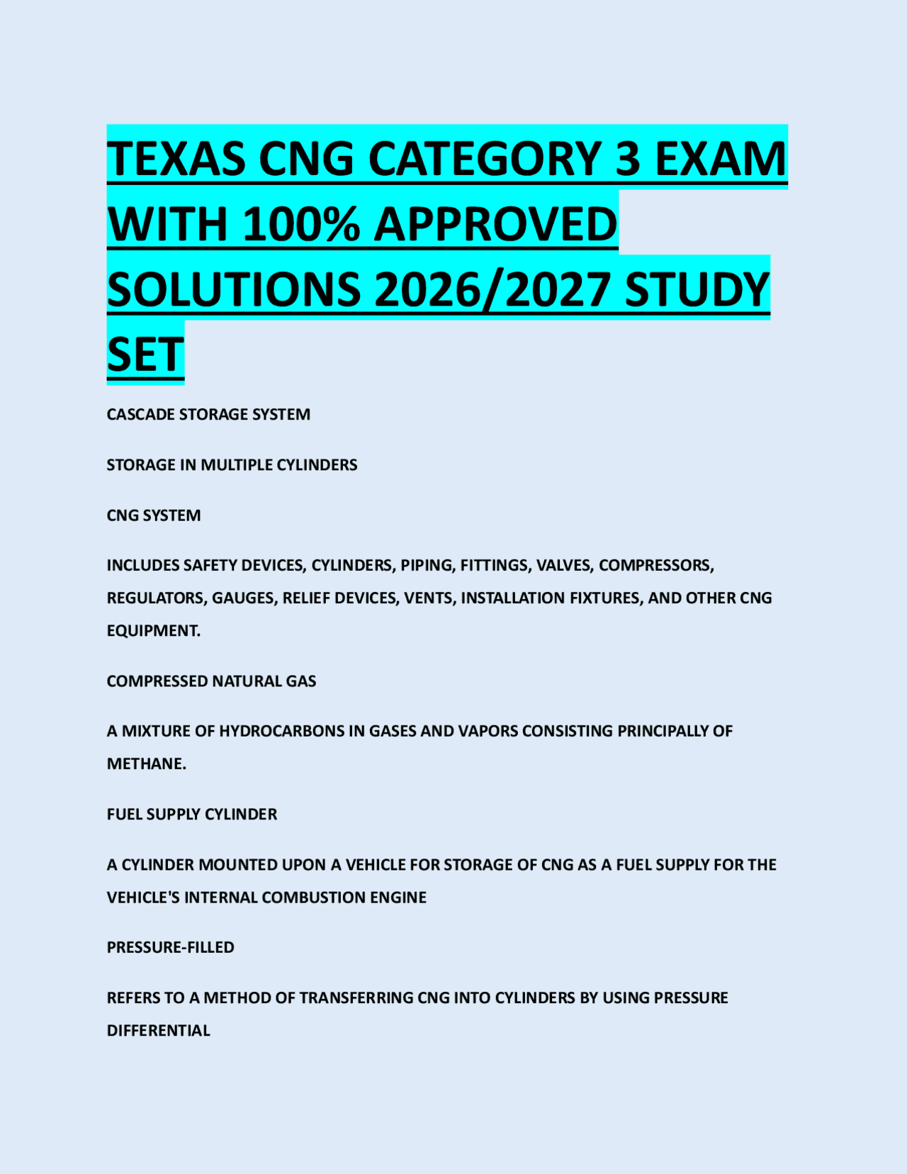 TEXAS CNG CATEGORY 3 EXAM WITH 100% APPROVED SOLUTIONS 2026/2027 STUDY ...