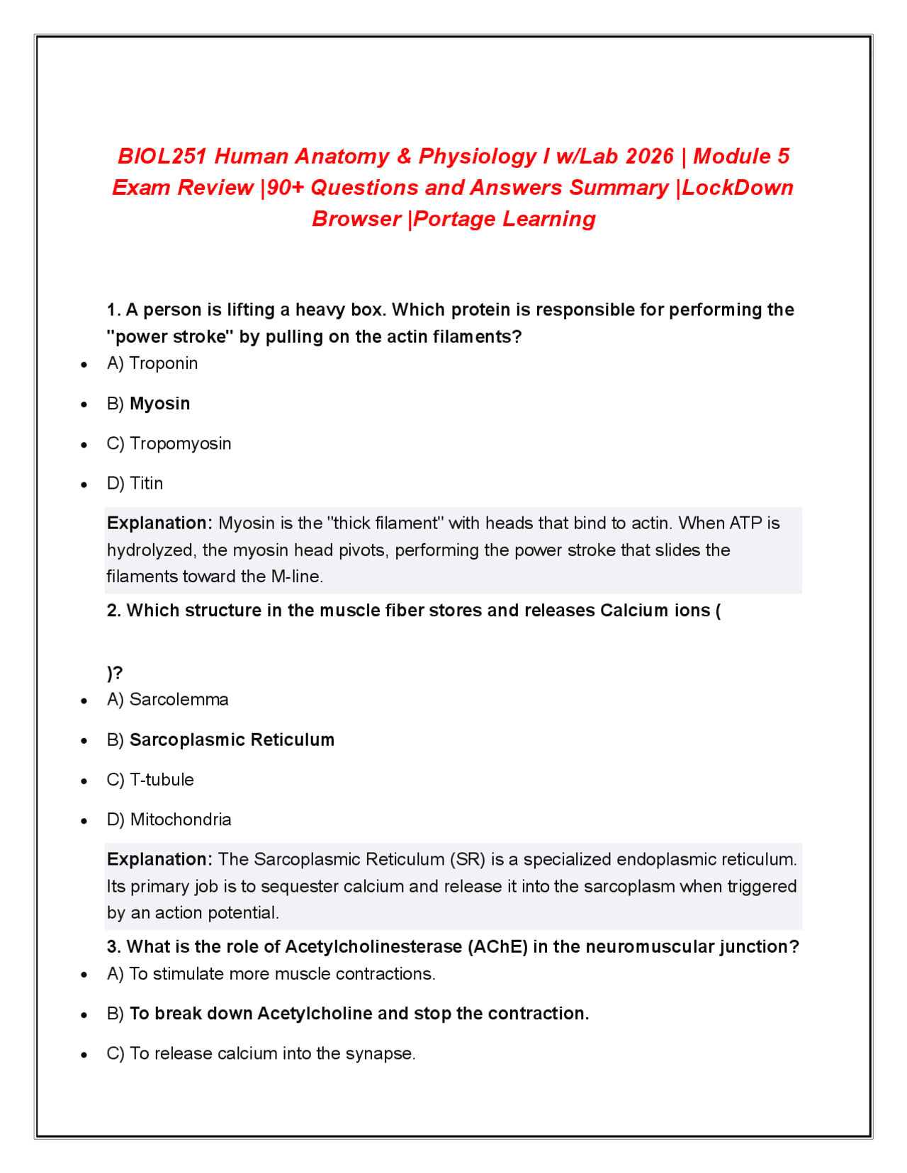 BIOL251 Human Anatomy & Physiology I w/Lab 2026 | Module 5 Exam Review ...