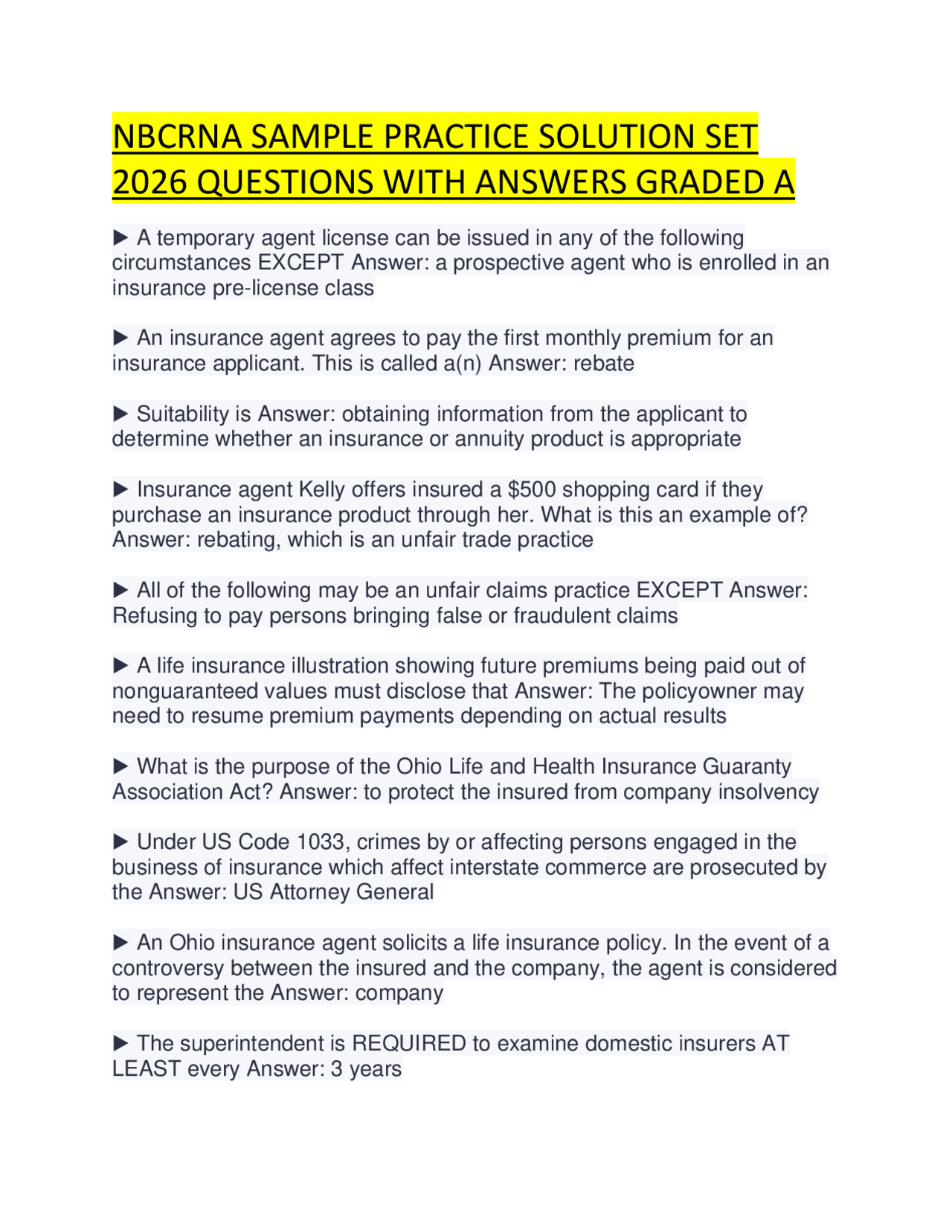Nbcrna Card NBCRNA SAMPLE FULL SCRIPT 2026 QUESTIONS WITH SOLUTIONS AND GRADING ...