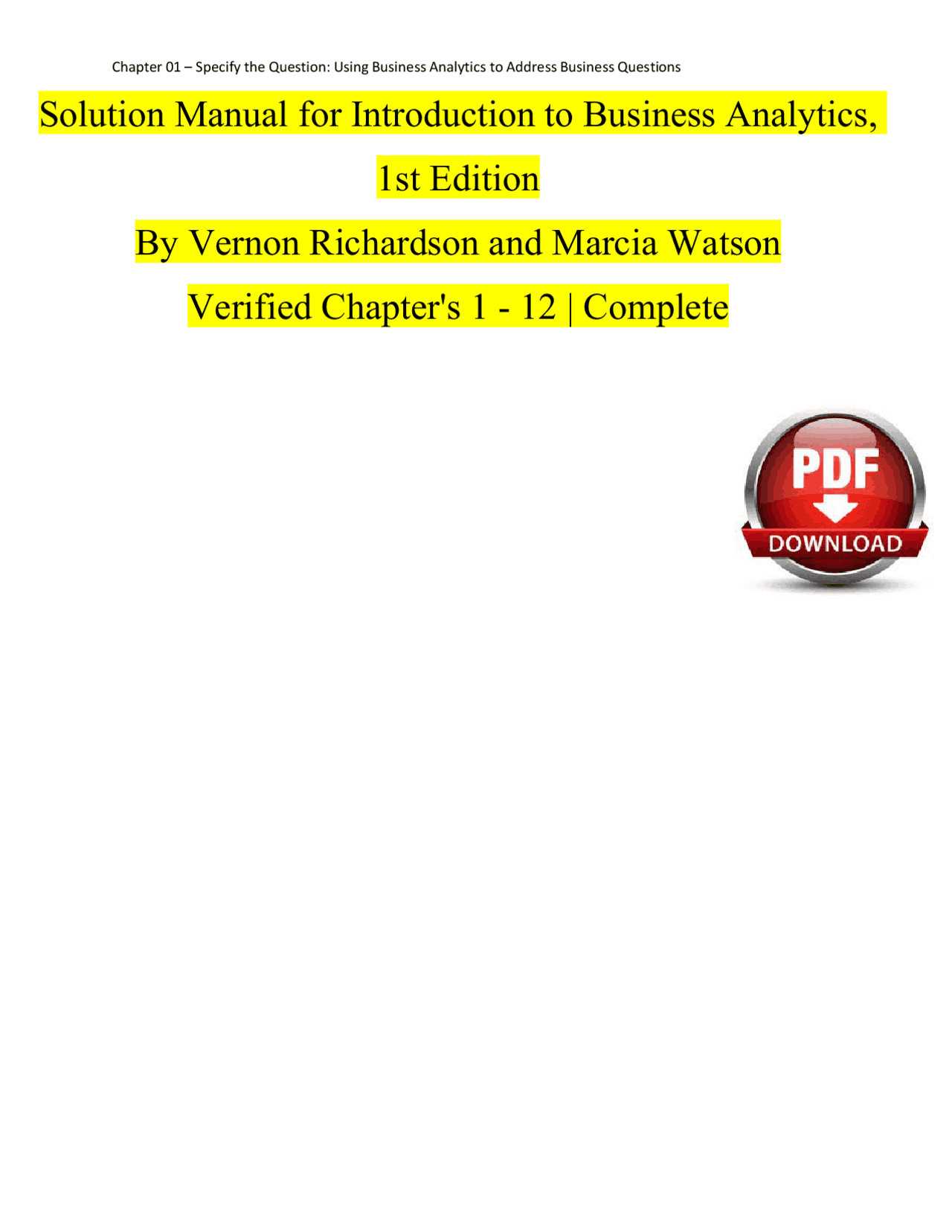 Solution Manual for Introduction to Business Analytics 1st Edition by ...
