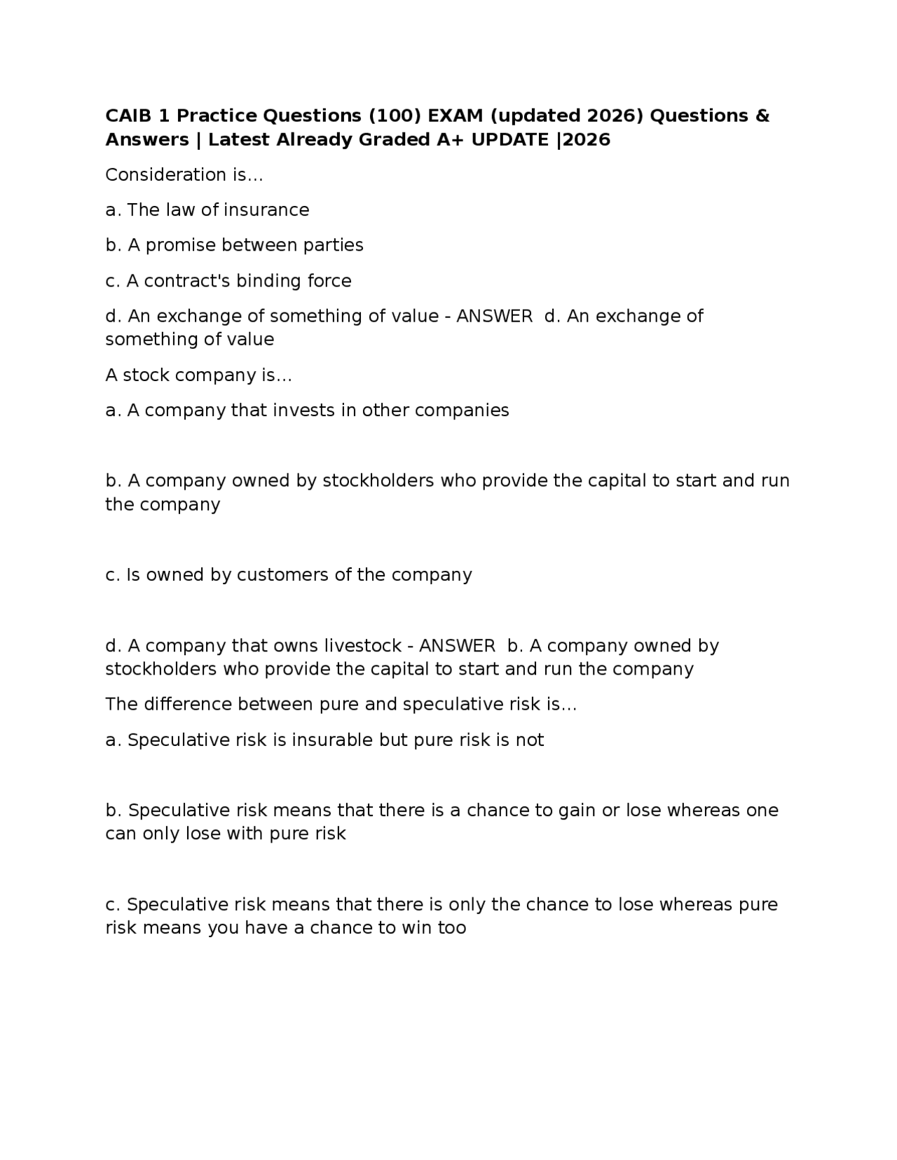 Caab Question CAIB 1 Practice Questions (100) EXAM (updated 2026) Questions & Answers ...