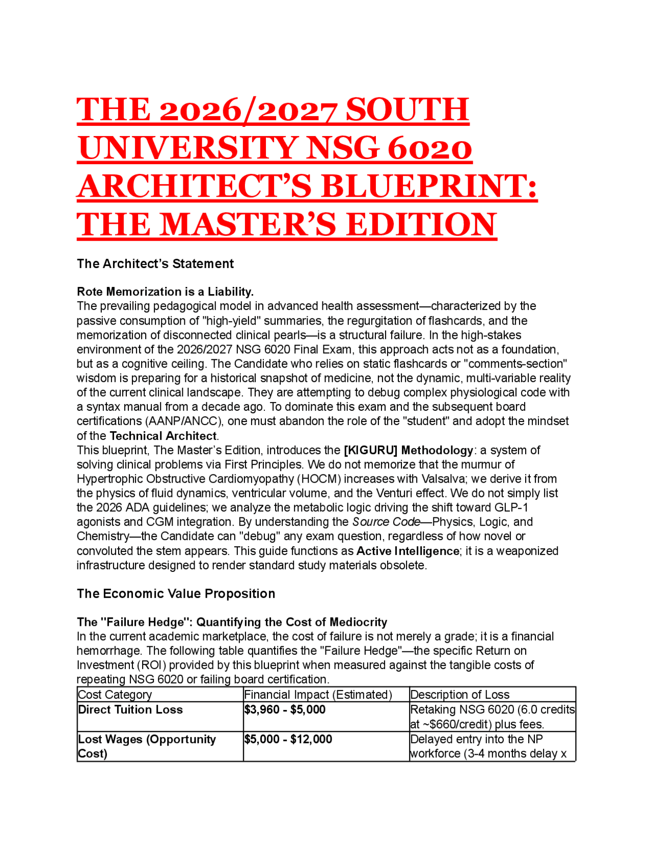 2026/2027 NSG 6020 Final Exam Blueprint & Study Guide | South ...
