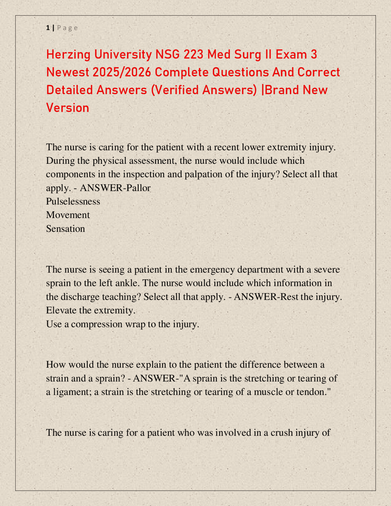 Herzing University NSG 223 Med Surg II Exam 3 Newest 2025/2026 Complete ...