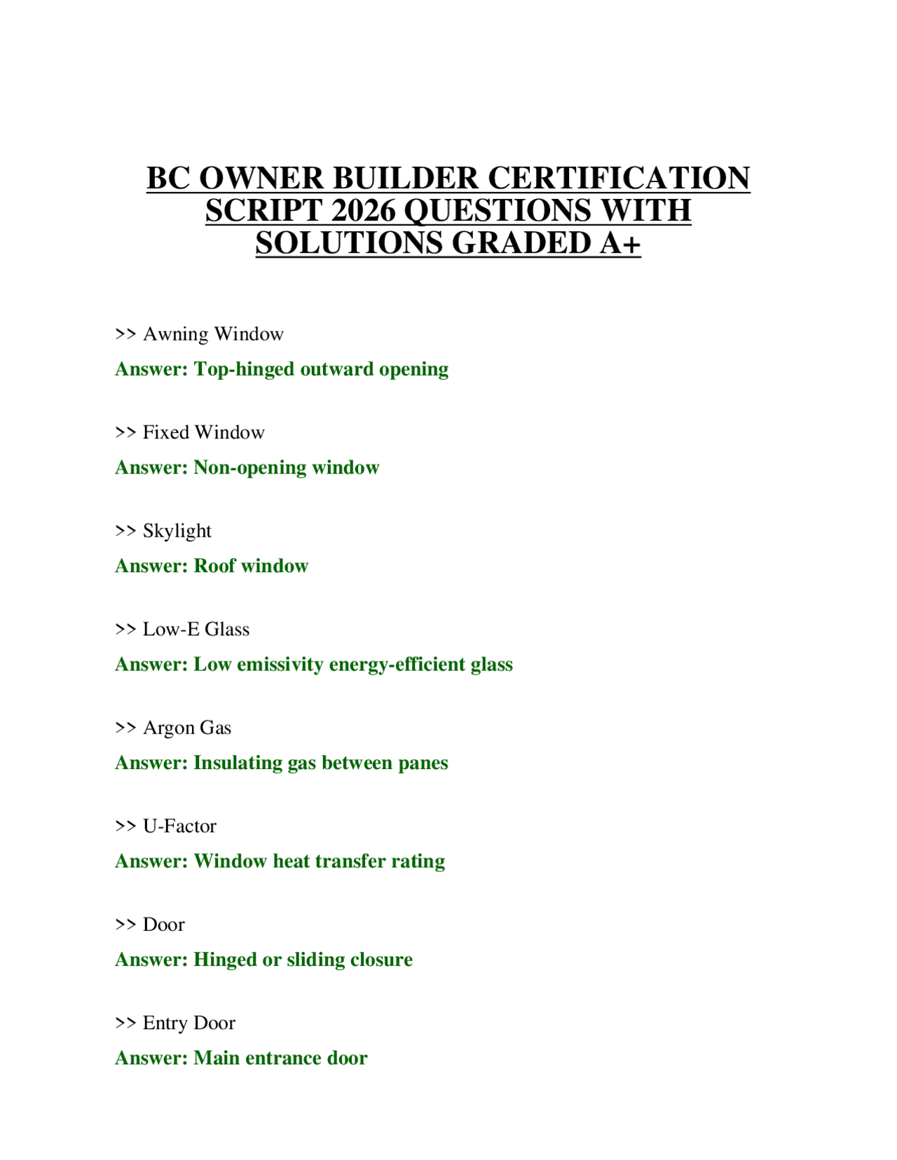 BC OWNER BUILDER CERTIFICATION SCRIPT 2026 QUESTIONS WITH SOLUTIONS ...