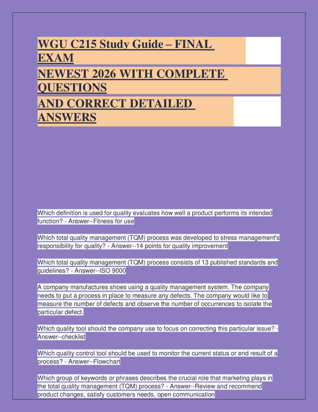 WGU C215 Study Guide – FINAL EXAM NEWEST 2026 WITH COMPLETE QUESTIONS ...