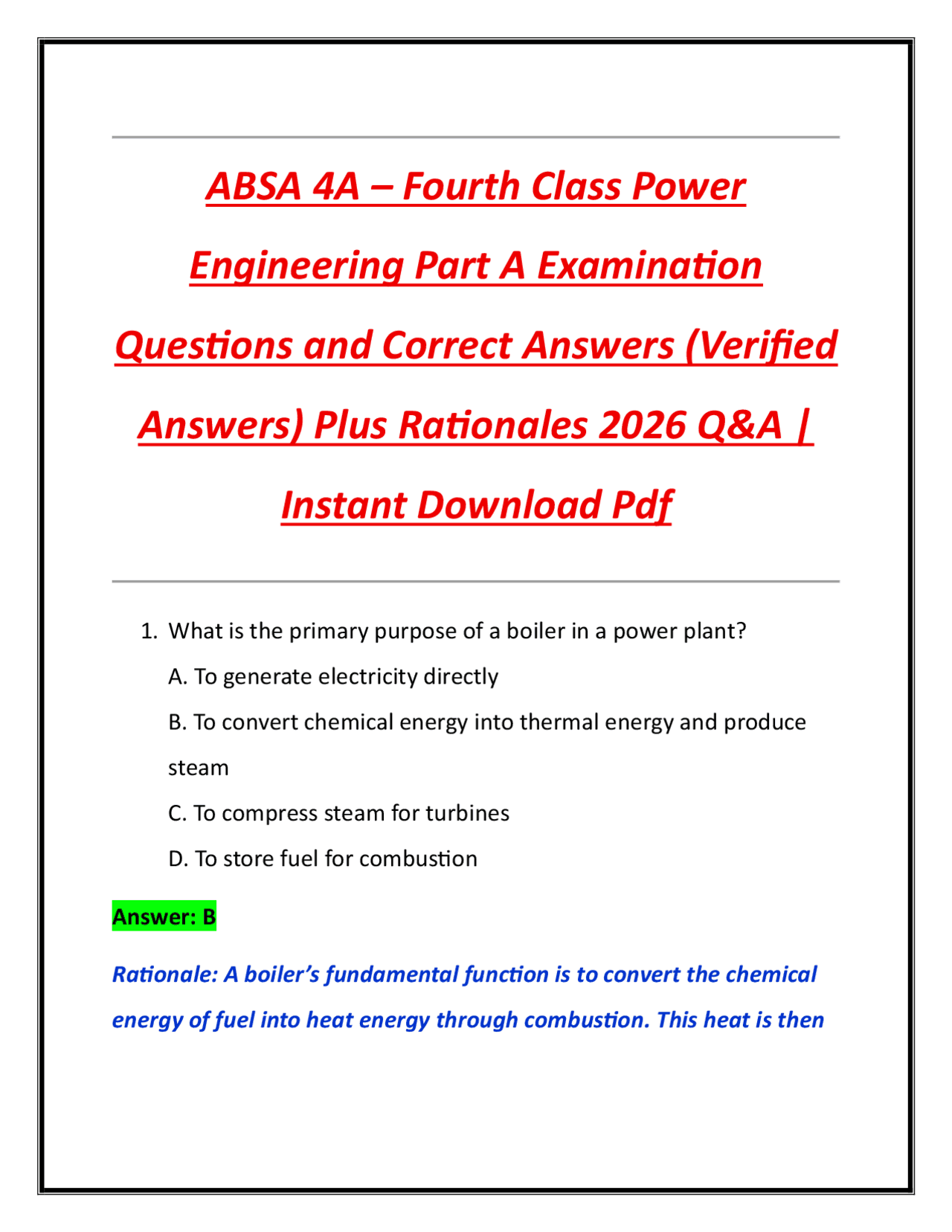 ABSA 4A – Fourth Class Power Engineering Part A Examination Questions ...