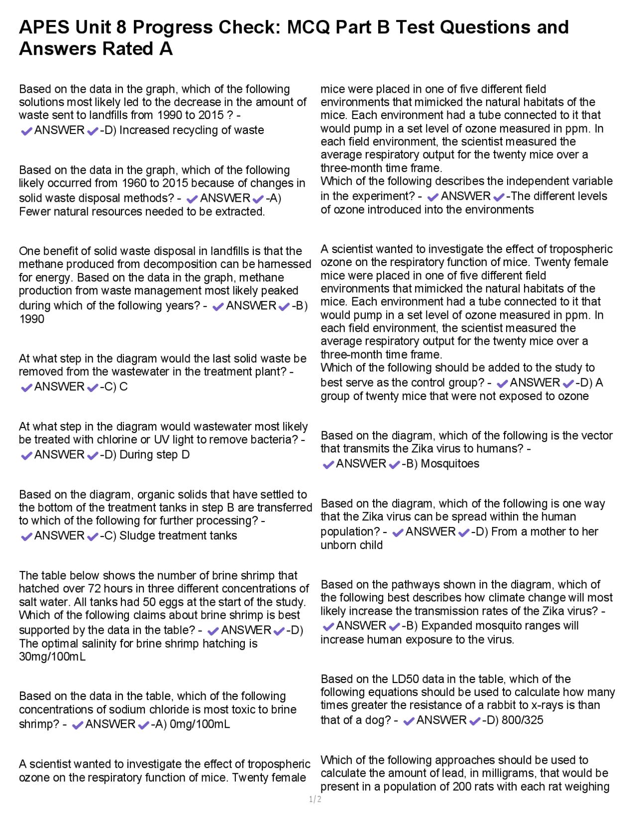 APES Unit 8 Progress Check: MCQ Part B Test Questions and Answers Rated ...