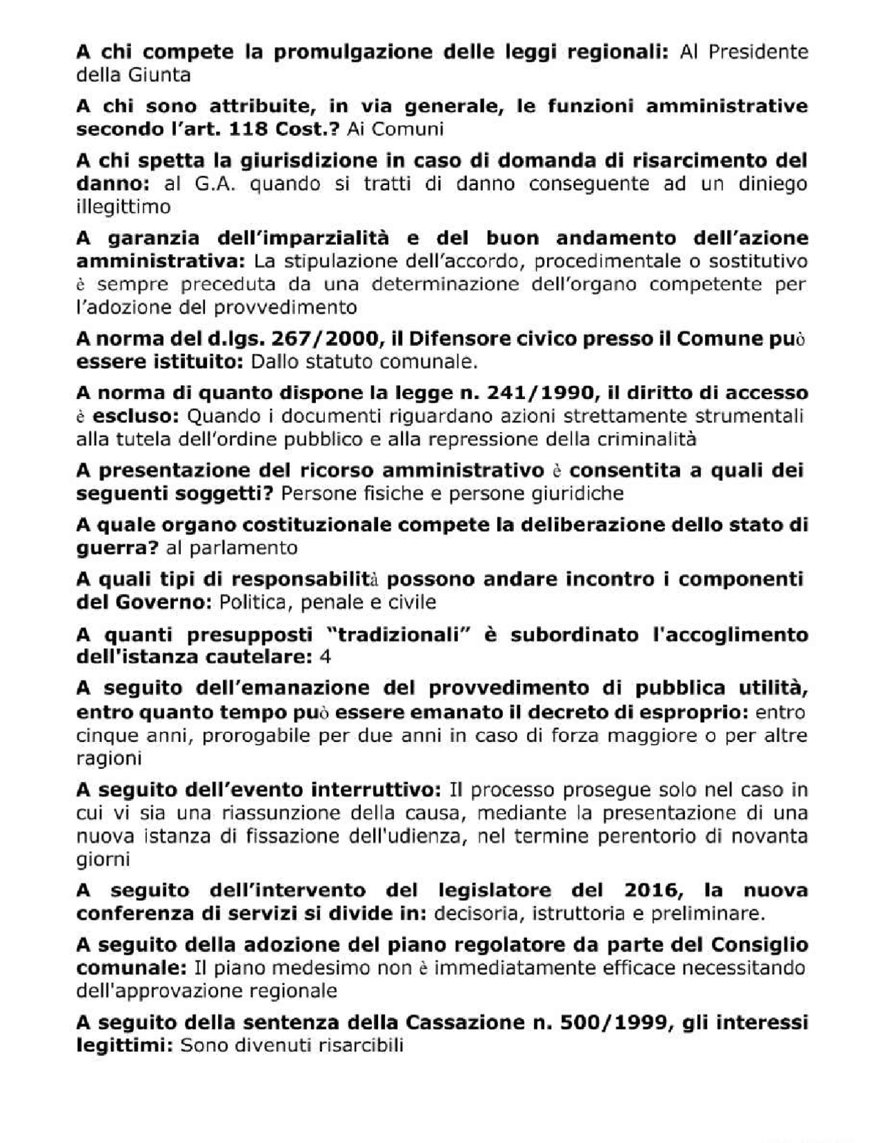 Esame di Diritto Amministrativo- Domande e Risposte Chiave.pdf | Prove ...