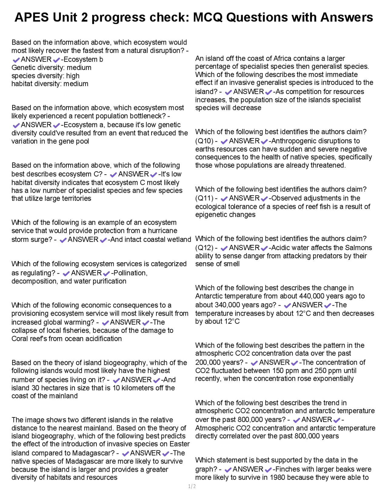 APES Unit 2 progress check MCQ Questions with Answers | Exams ...