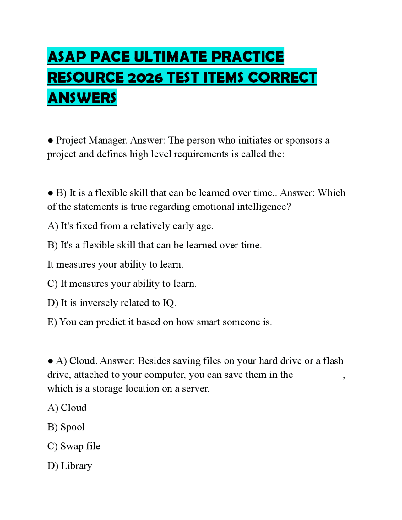 ASAP PACE ULTIMATE PRACTICE RESOURCE 2026 TEST ITEMS CORRECT ANSWERS ...