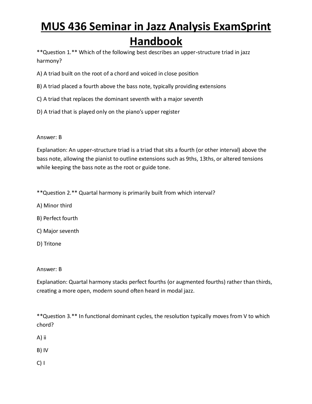 MUS 436 Seminar in Jazz Analysis ExamSprint Handbook | Exams Technology ...