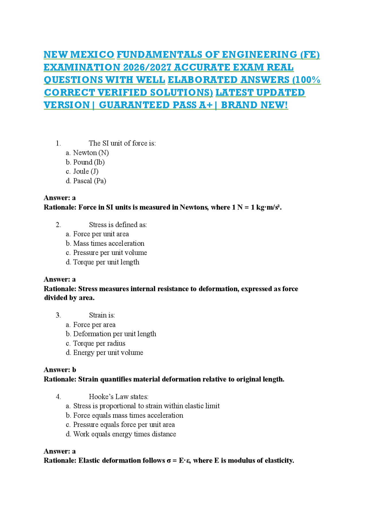 Mex Engineering Examples NEW MEXICO FUNDAMENTALS OF ENGINEERING (FE) EXAMINATION 2026/2027 ...