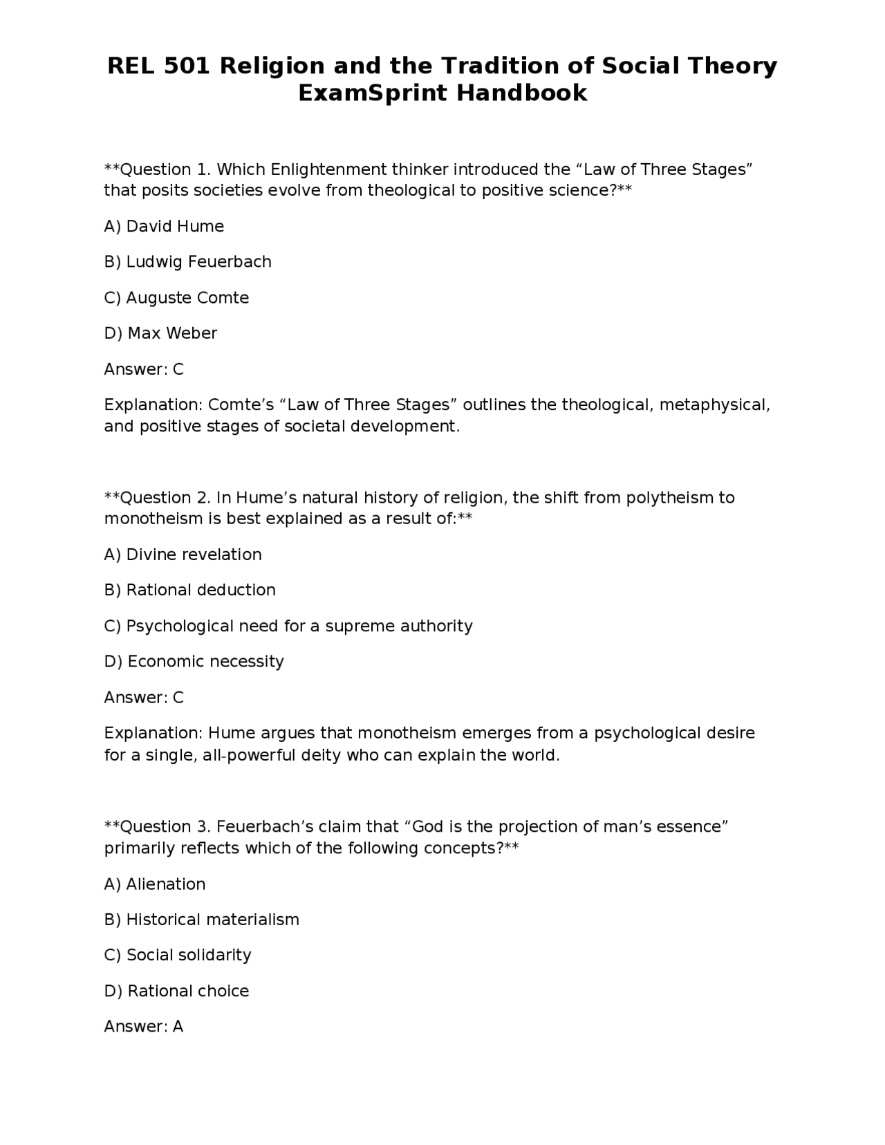 Religen Frat Testing Brochure.pdf REL 501 Religion and the Tradition of Social Theory ExamSprint Handbook ...