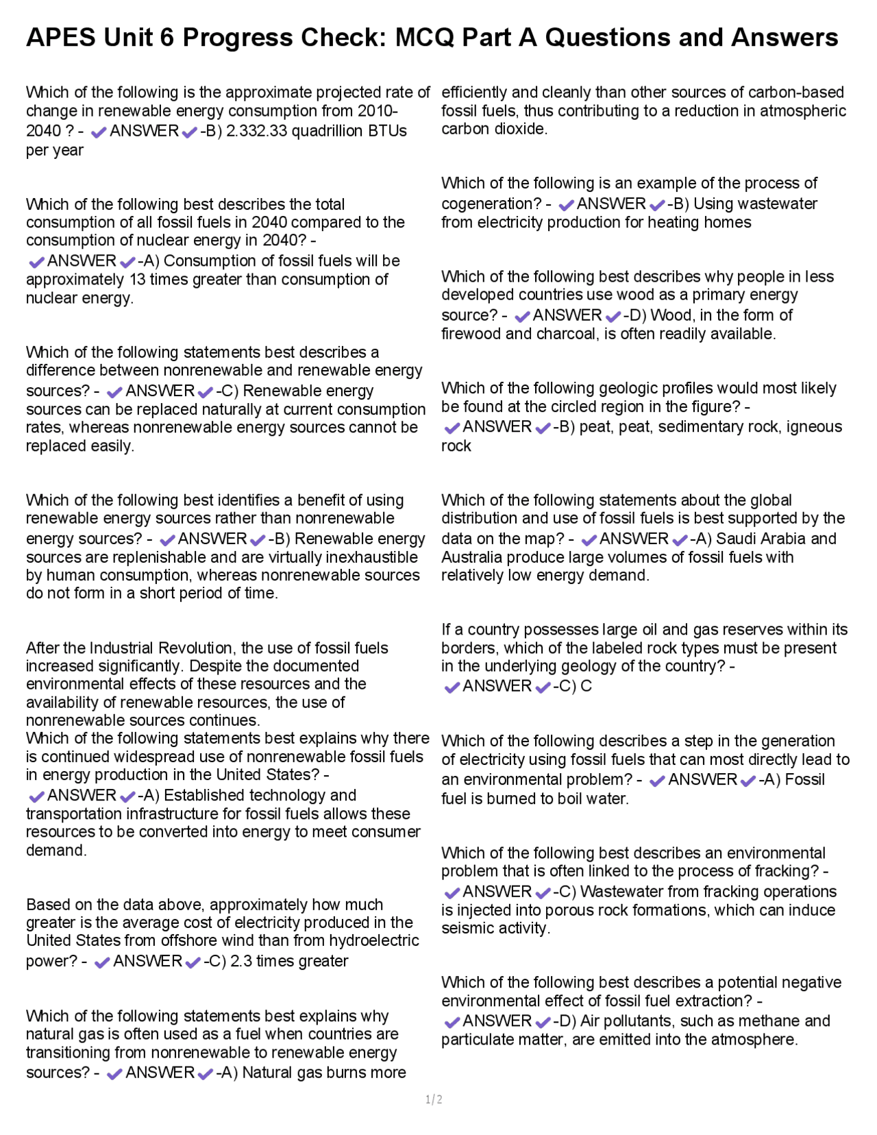 APES Unit 6 Progress Check: MCQ Part A Questions and Answers | Exams ...