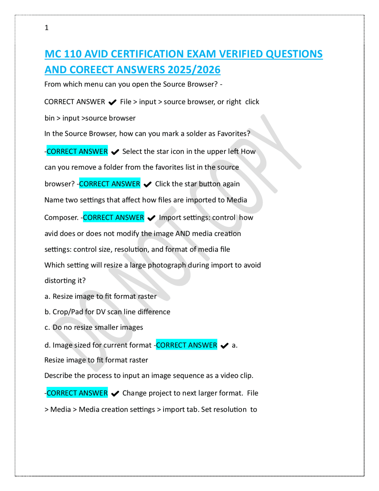 MC 110 AVID CERTIFICATION EXAM VERIFIED QUESTIONS AND COREECT ANSWERS ...