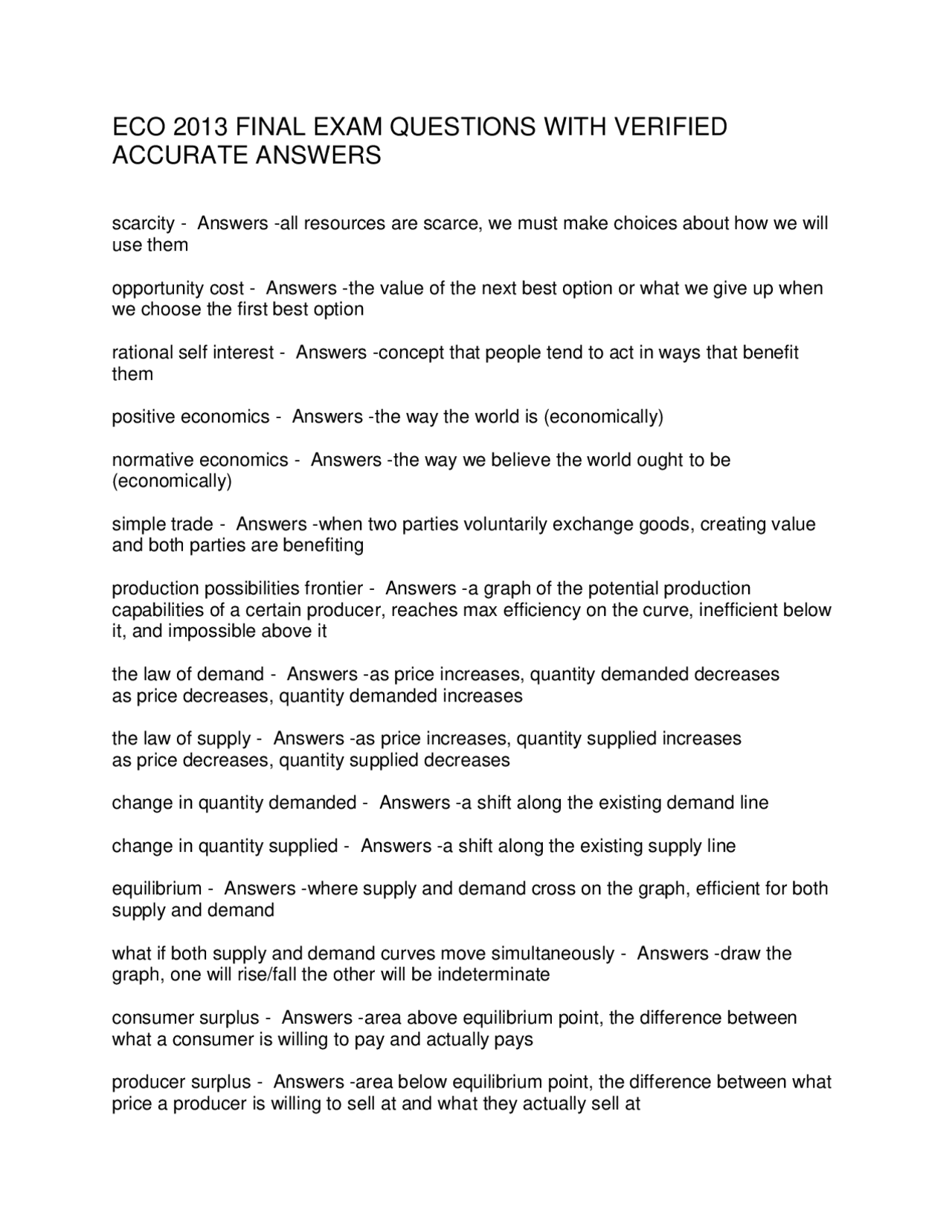 ECO 2013 FINAL EXAM QUESTIONS WITH VERIFIED ACCURATE ANSWERS | Exams ...