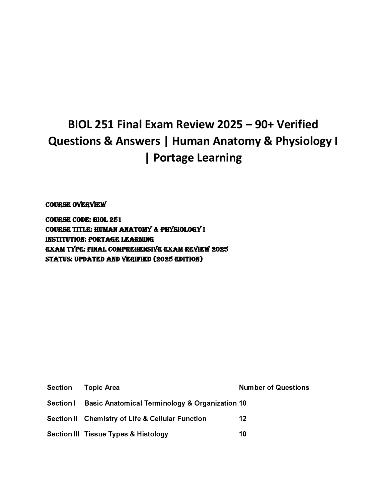 BIOL 251 Final Exam Review 2025 – 90+ Verified Questions & Answers ...
