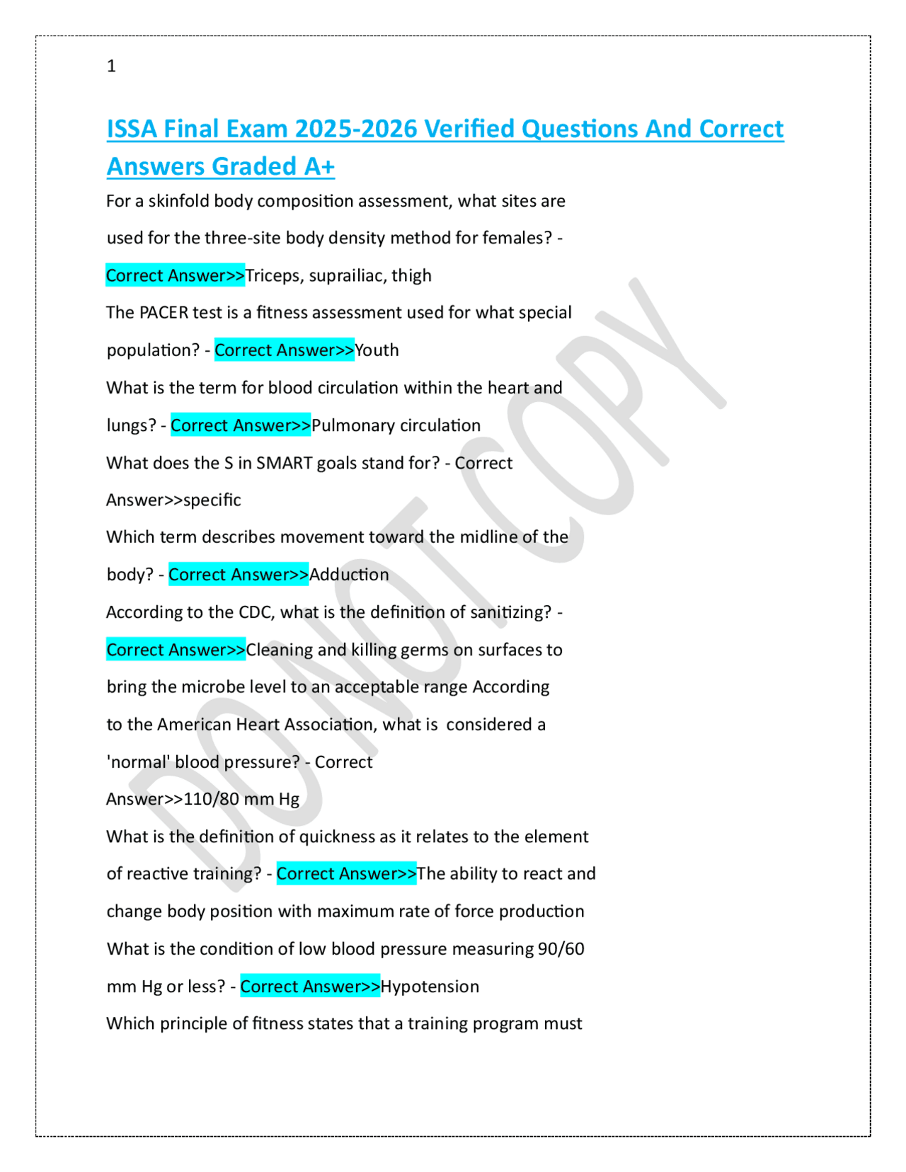 ISSA Final Exam 2025-2026 Verified Questions And Correct Answers Graded ...