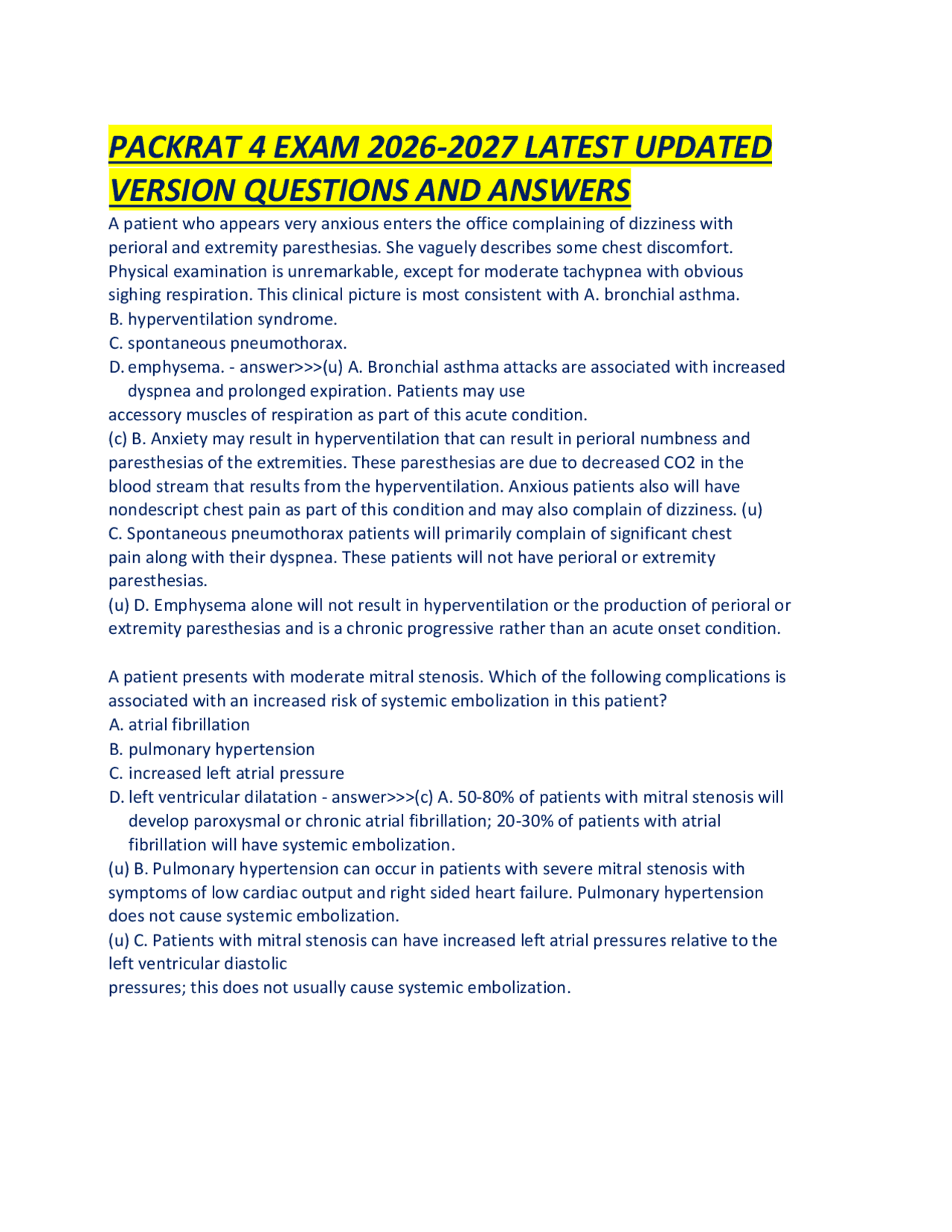 PACKRAT 4 EXAM 2026-2027 LATEST UPDATED VERSION QUESTIONS AND ANSWERS ...