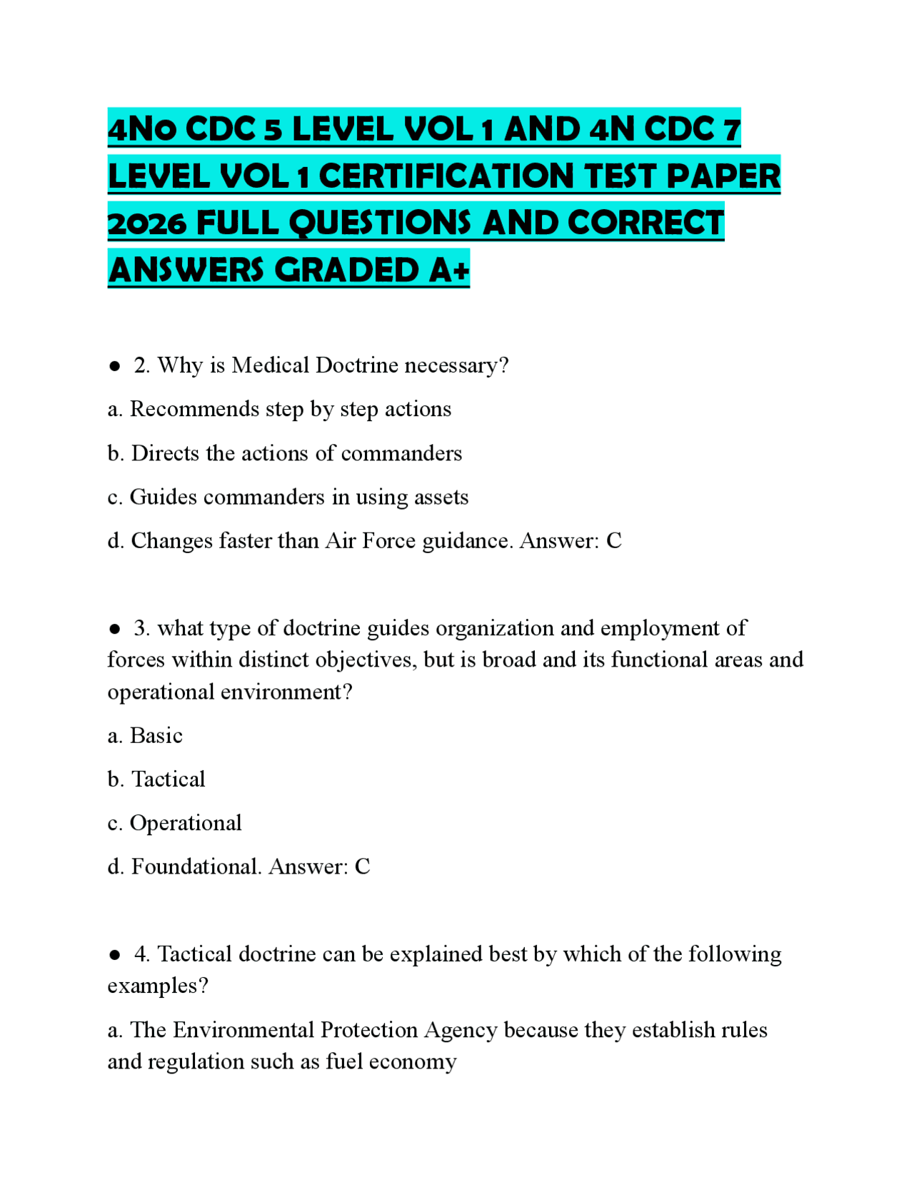4N0 CDC 5 LEVEL VOL 1 AND 4N CDC 7 LEVEL VOL 1 CERTIFICATION TEST PAPER ...