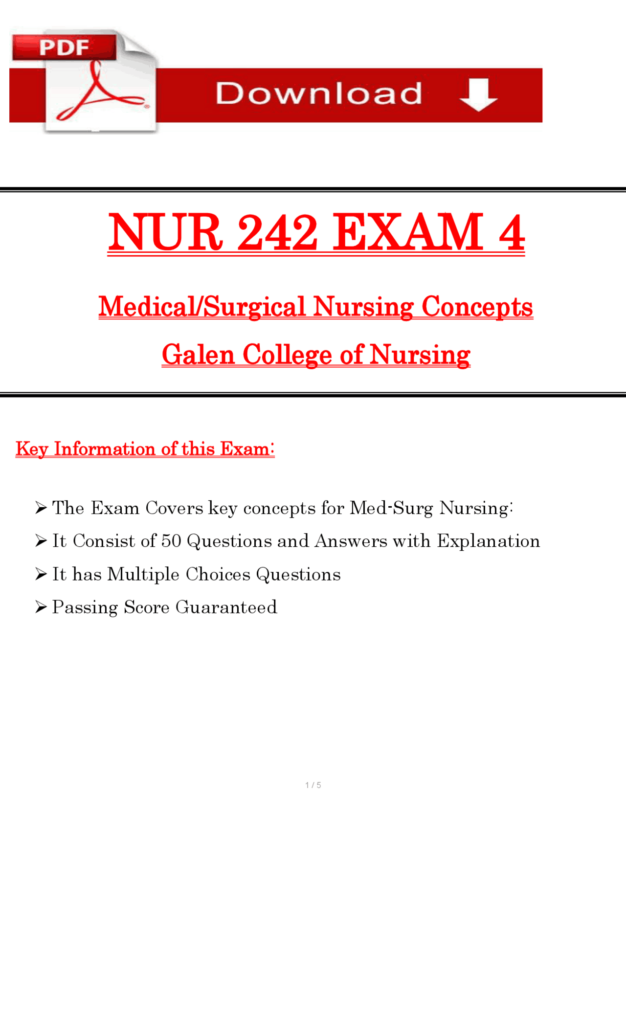 Galen NUR 242 Exam 4 Questions & Answers (2026 / 2027) | Med-Surg ...