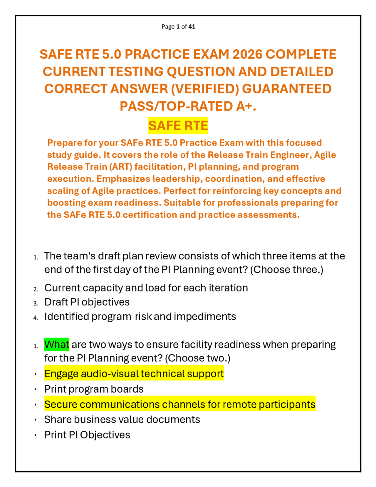 SAFE RTE 5.0 PRACTICE EXAM 2026 QUESTION AND ANSWER | Exams Business ...