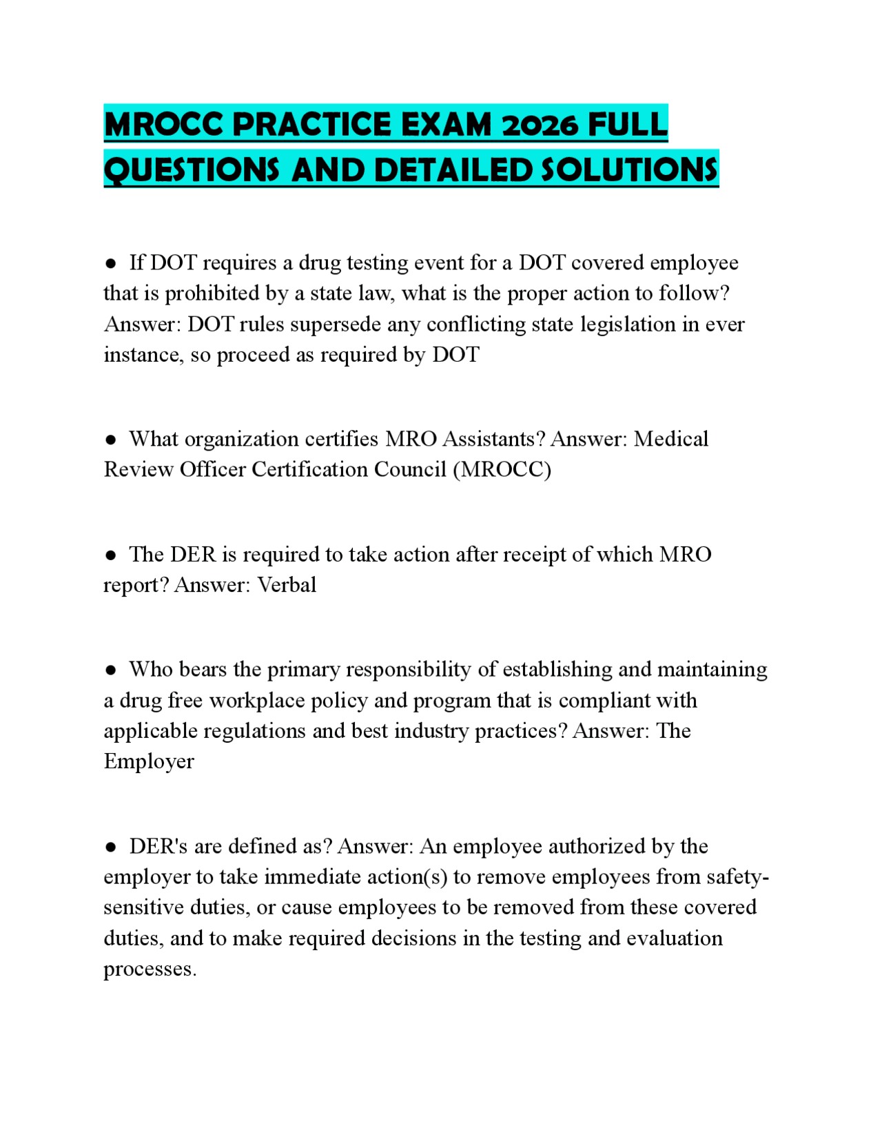 Mrocc MROCC PRACTICE EXAM 2026 FULL QUESTIONS AND DETAILED SOLUTIONS | Exams ...