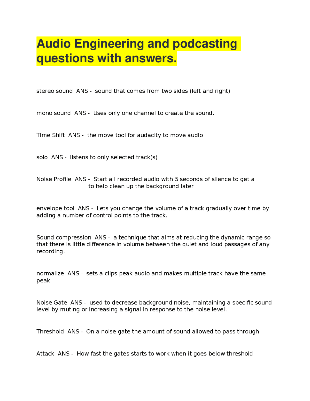 Audio Engineering and podcasting questions with answers. | Exams ...