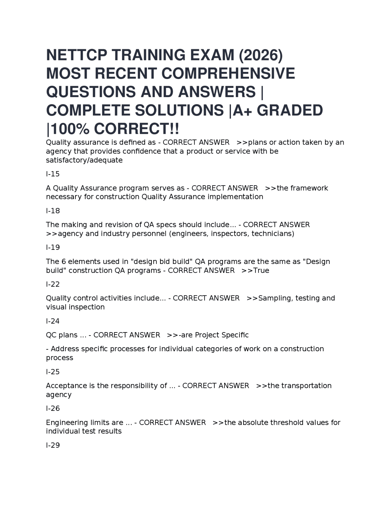 NETTCP TRAINING EXAM (2026) MOST RECENT COMPREHENSIVE QUESTIONS AND ...