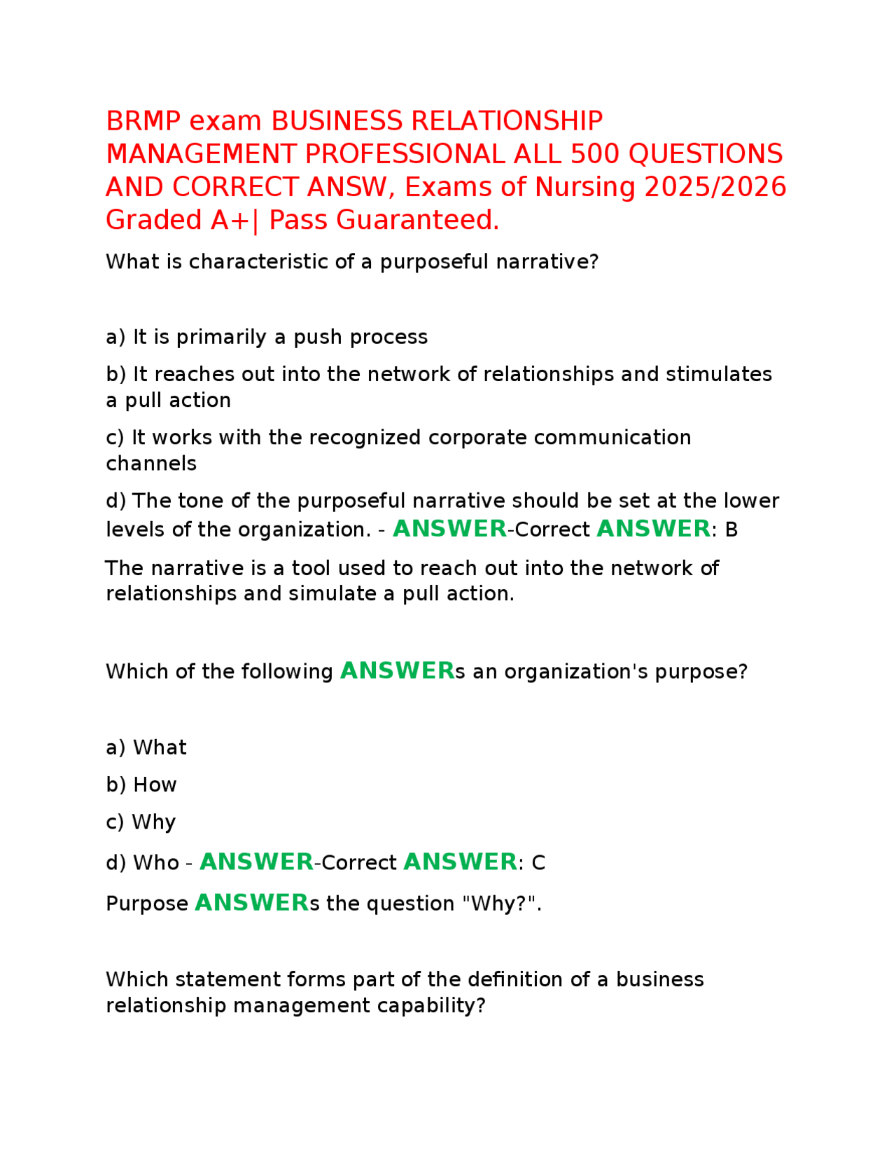 BRMP exam BUSINESS RELATIONSHIP MANAGEMENT PROFESSIONAL ALL 500 ...
