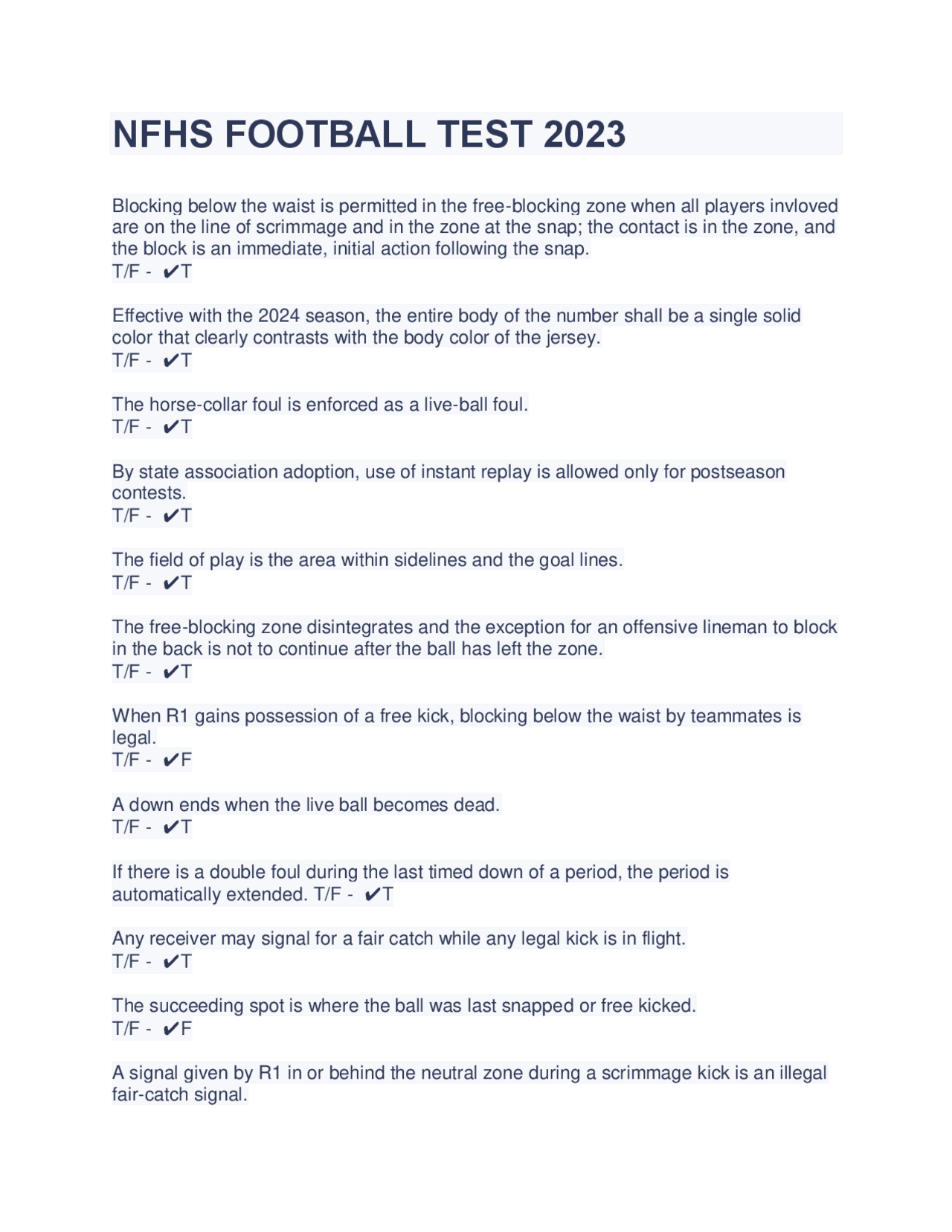 Nfhs Questionnaire.pdf NFHS FOOTBALL TEST 2023.pdf | Exams Nursing | Docsity