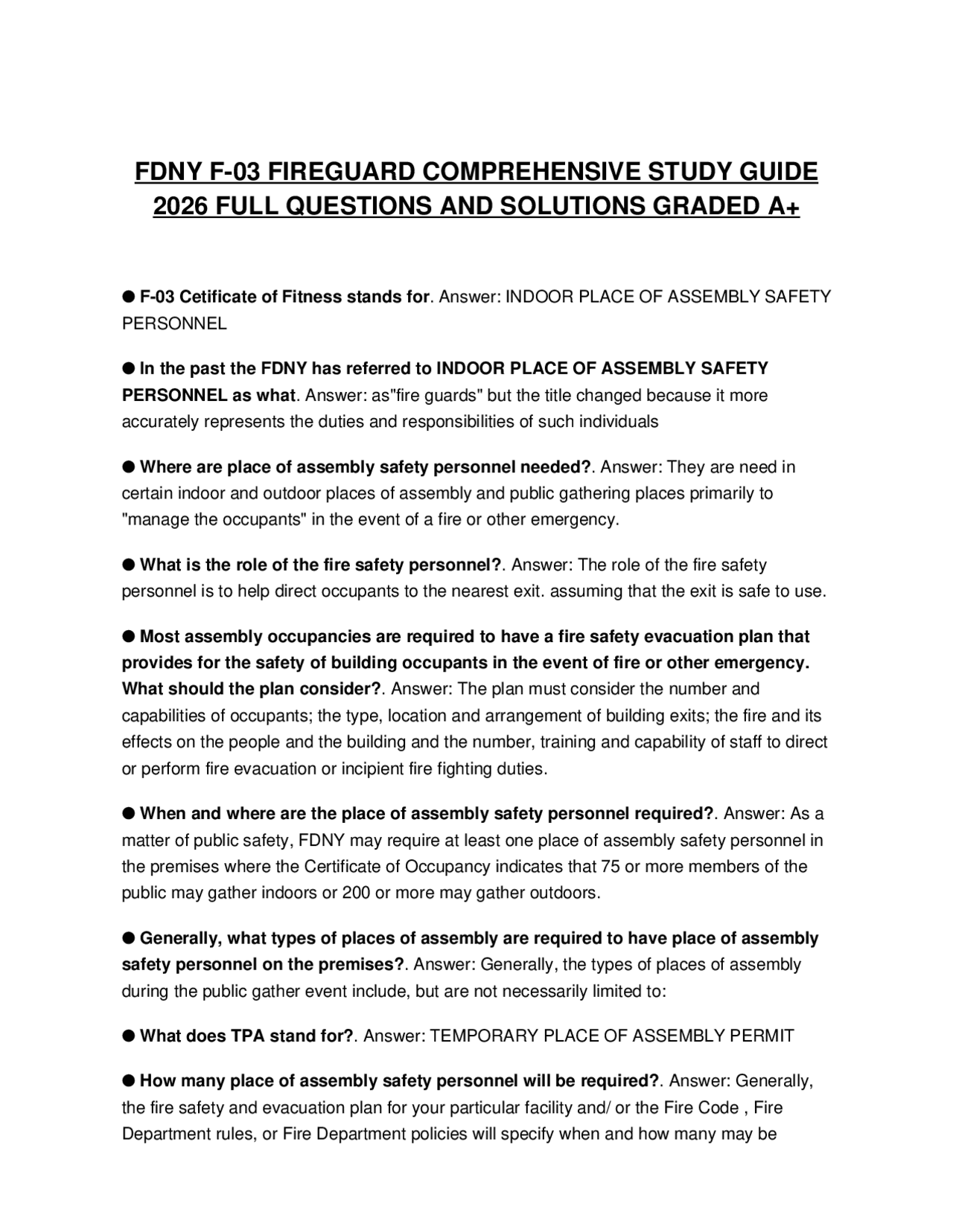 FDNY F-03 FIREGUARD COMPREHENSIVE STUDY GUIDE 2026 FULL QUESTIONS AND SOLUTIONS GRADED A+ ...