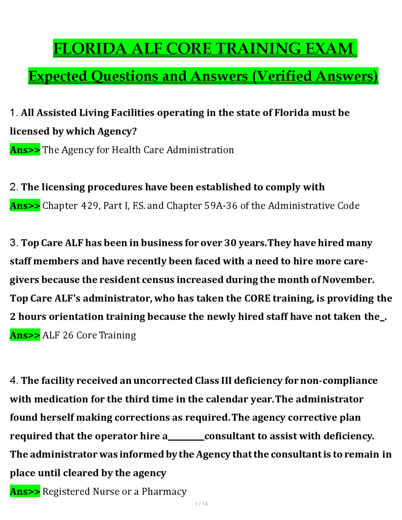 ALF Core Training Exam (2026/2027) | Assisted Living Regulations ...