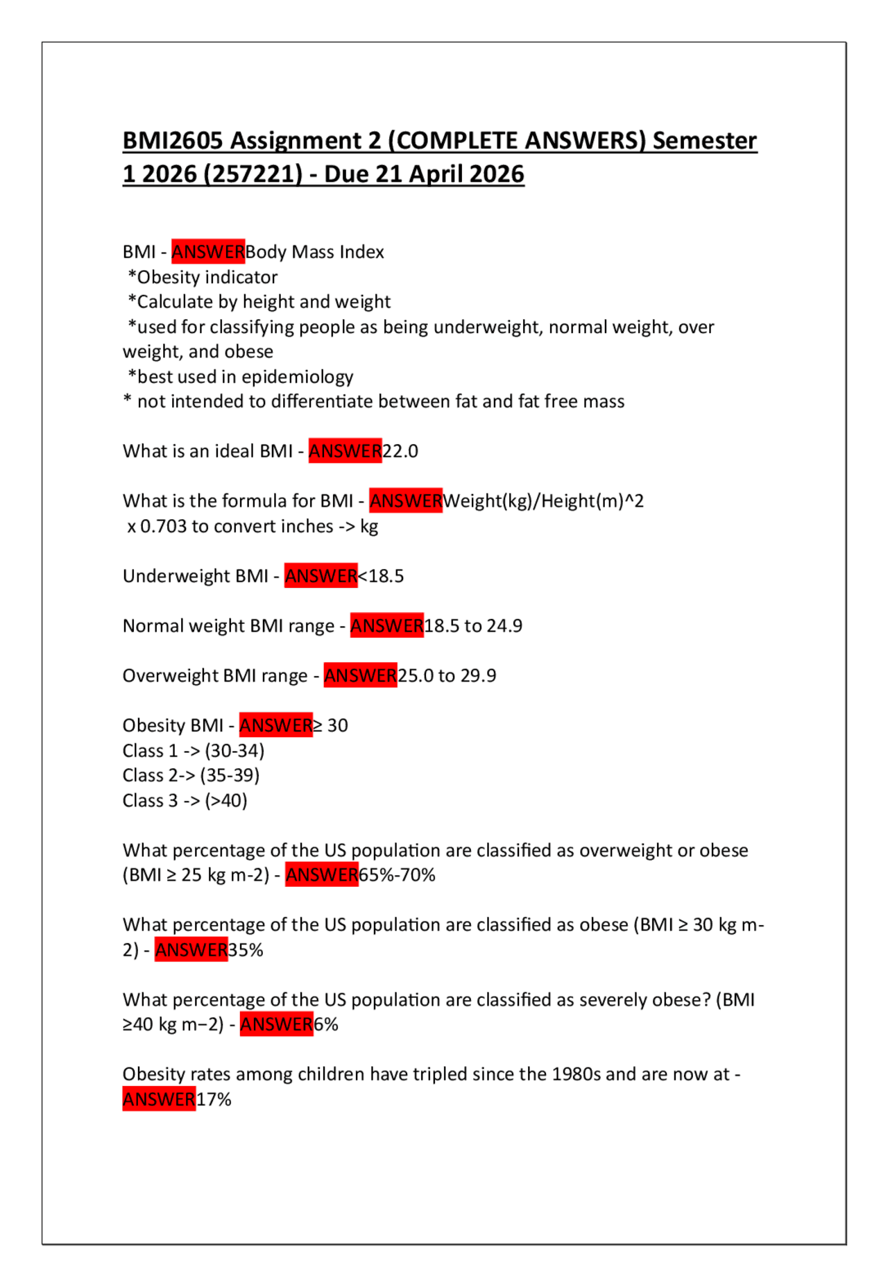 BMI2605 Assignment 2 (COMPLETE ANSWERS) Semester 1 2026 (257221) - Due ...