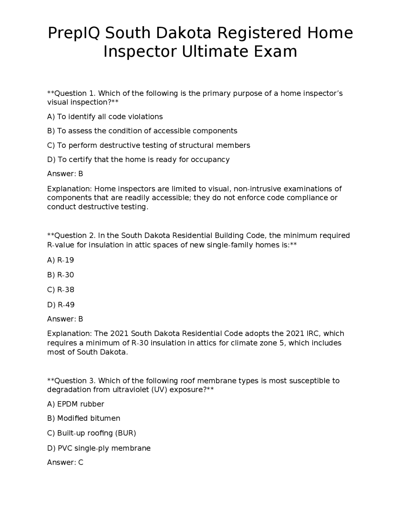 Sd Inspector Roster PrepIQ South Dakota Registered Home Inspector Ultimate Exam | Exams ...