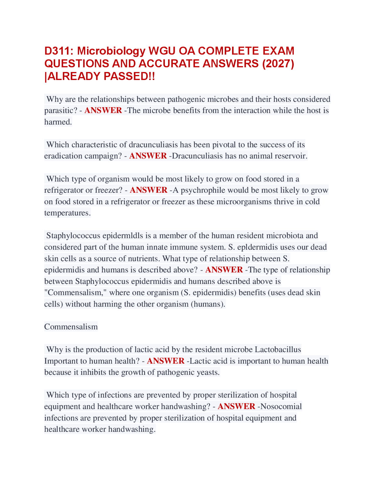D311: Microbiology WGU OA COMPLETE EXAM QUESTIONS AND ACCURATE ANSWERS ...
